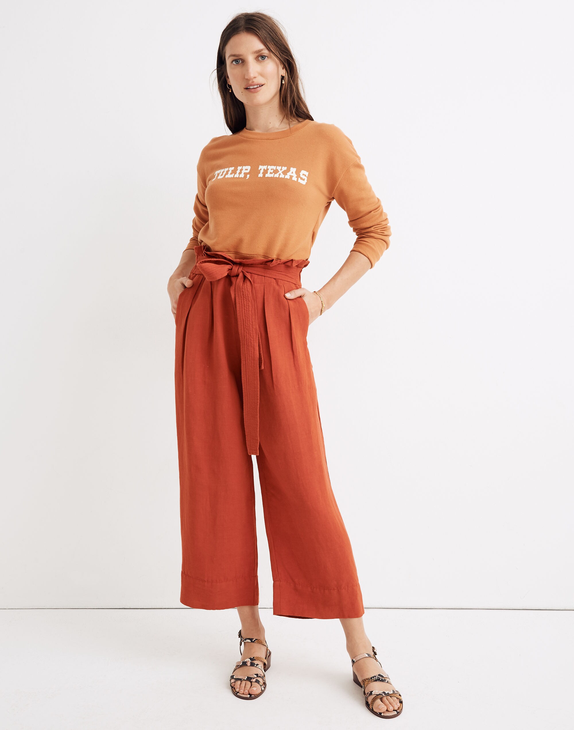 Tie-Waist Huston Pull-On Crop Pants