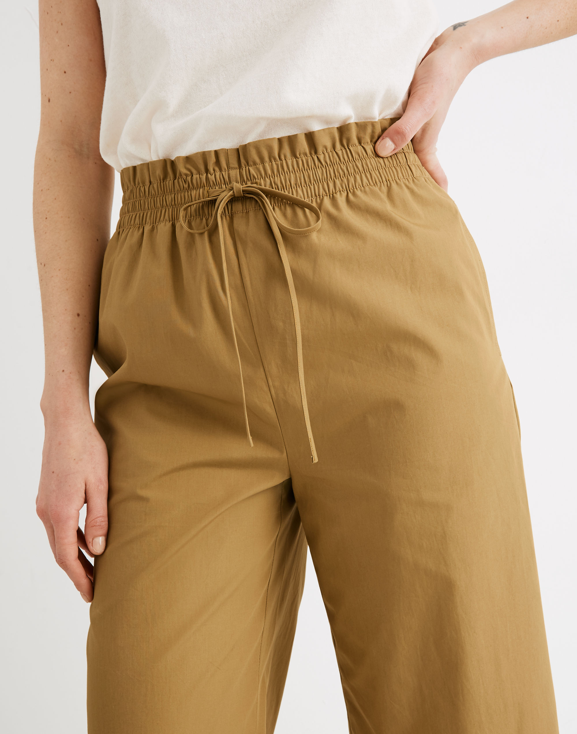 Poplin Smocked Huston Pull-On Crop Pants