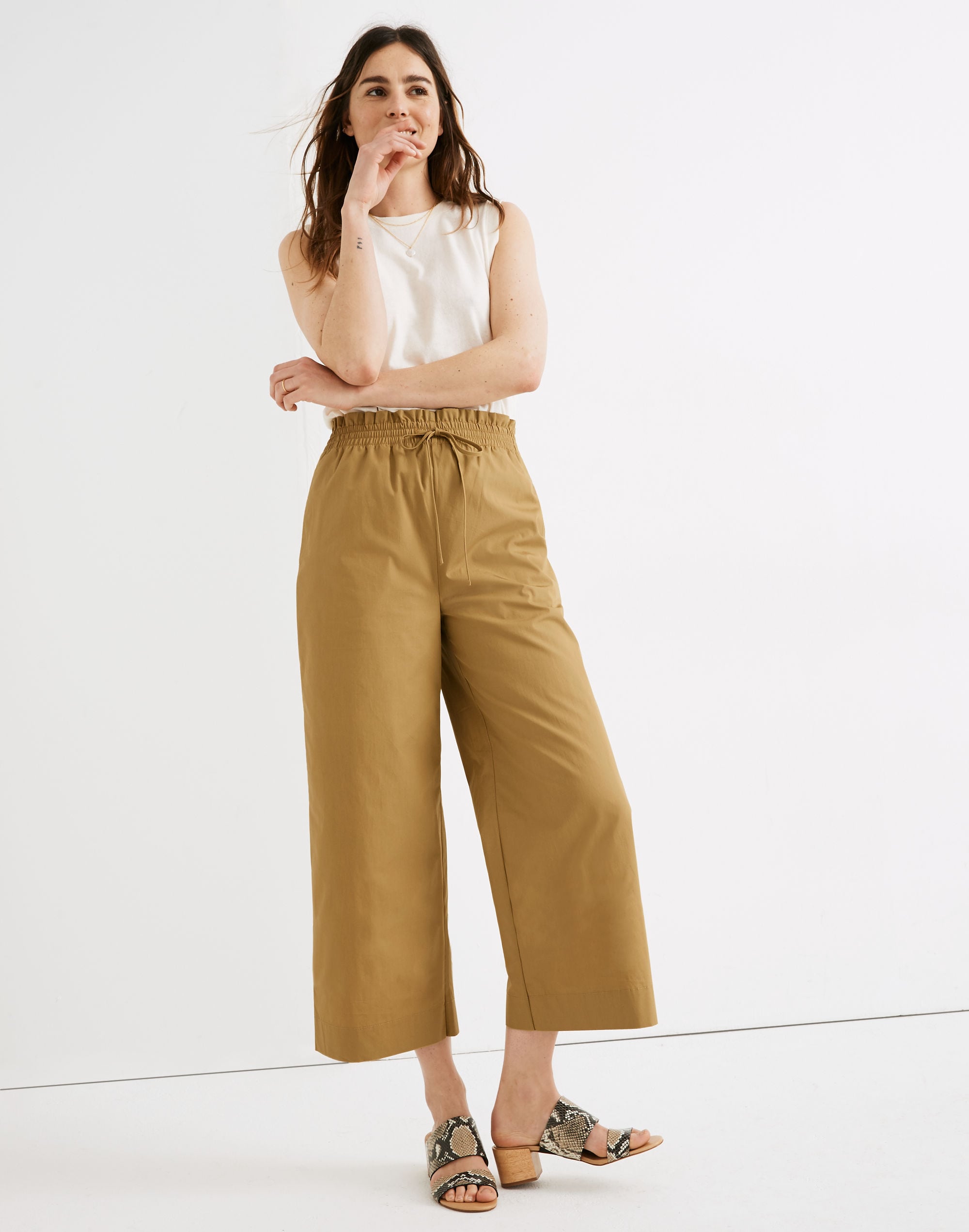 poplin smocked huston pull-on crop pants