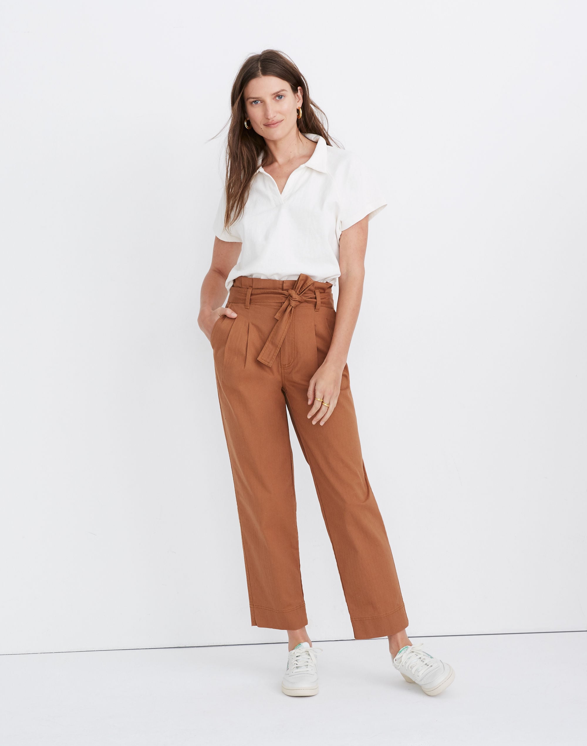 herringbone paperbag pants