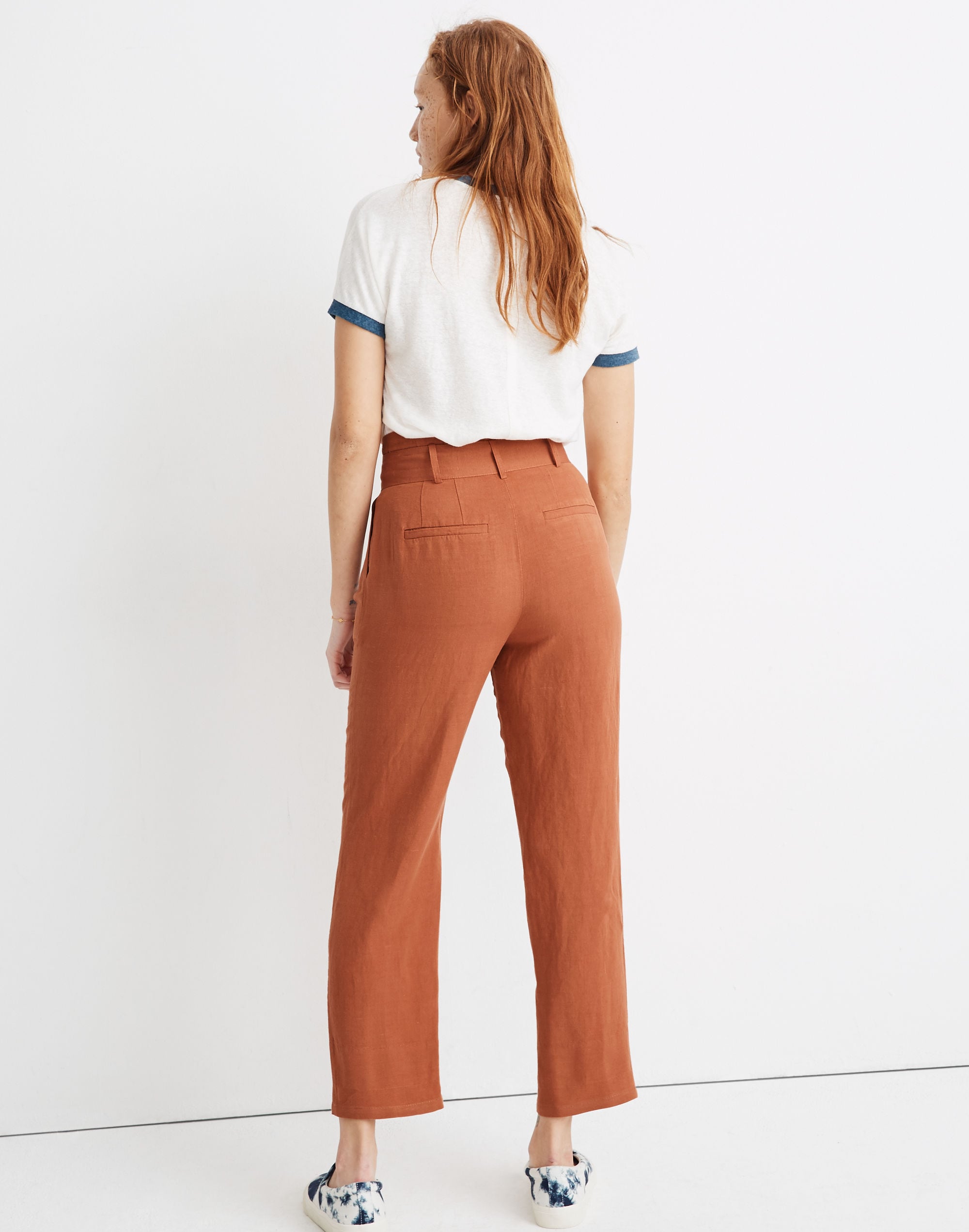 Linen-Blend Paperbag Pants