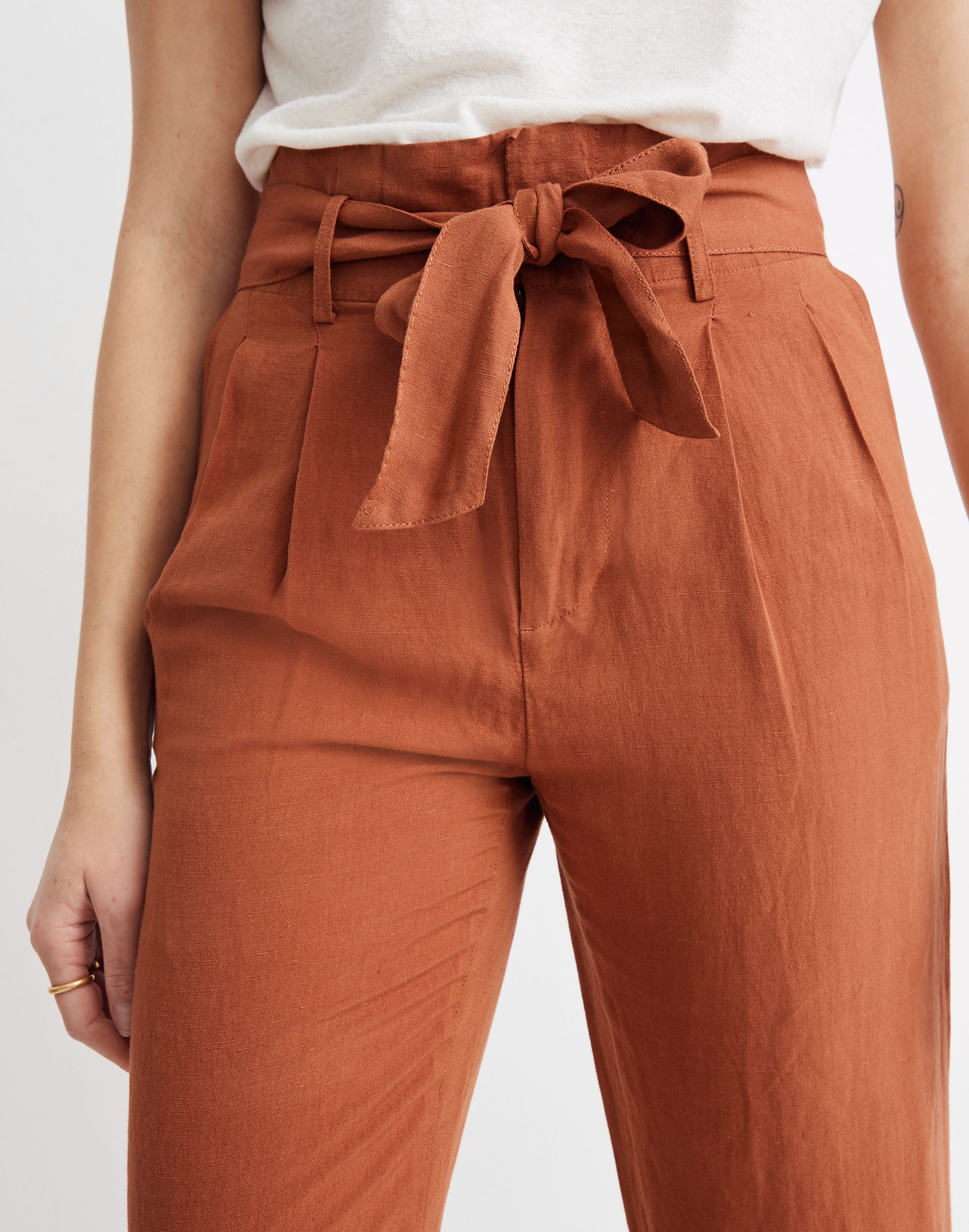 Linen-Blend Paperbag Pants