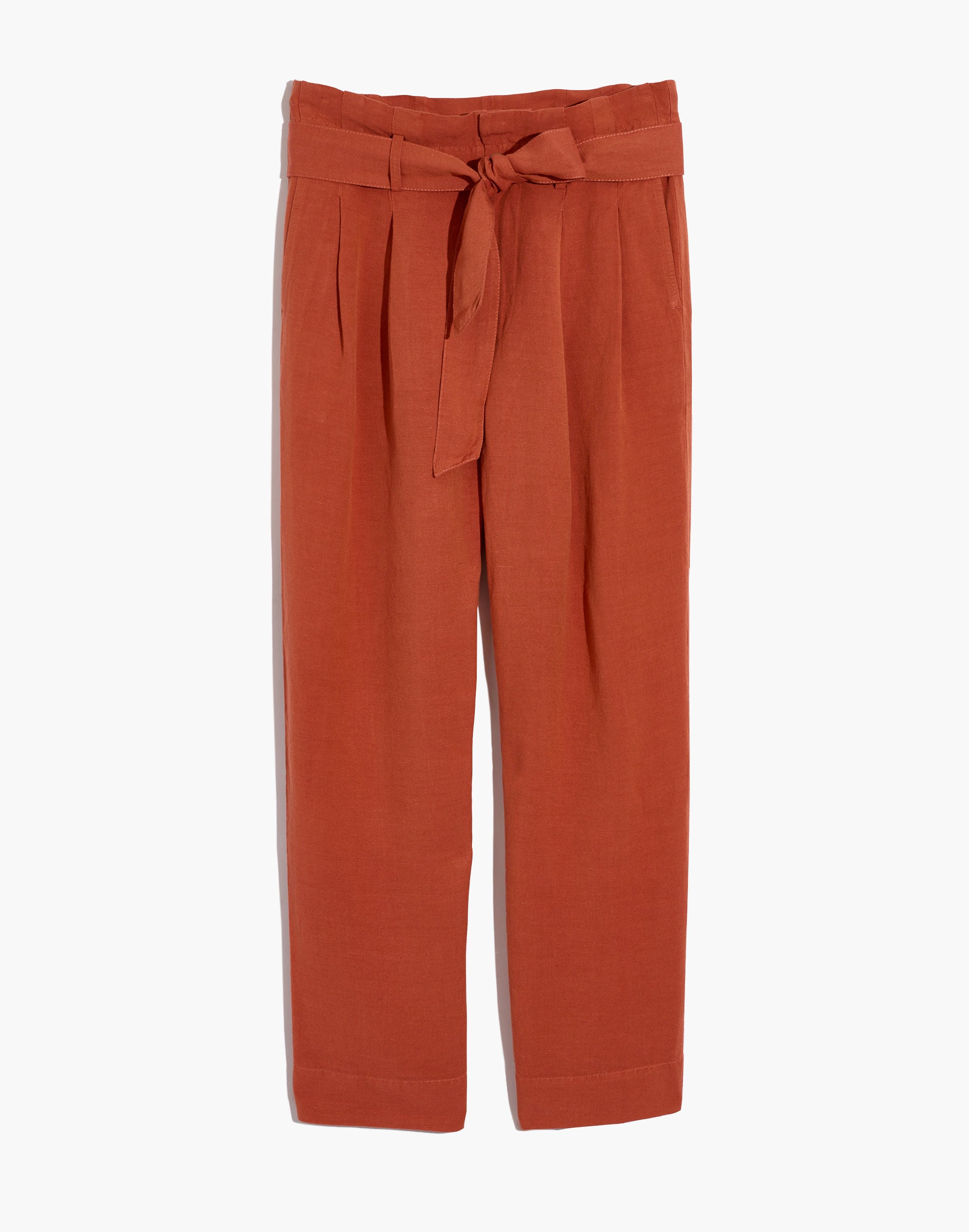Petite Linen-Blend Paperbag Pants