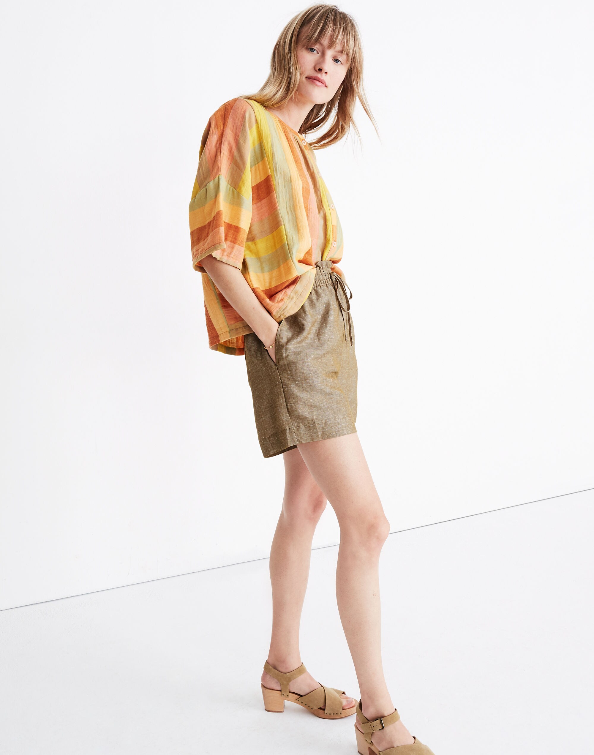 Linen-Cotton Drawstring Pull-On Shorts