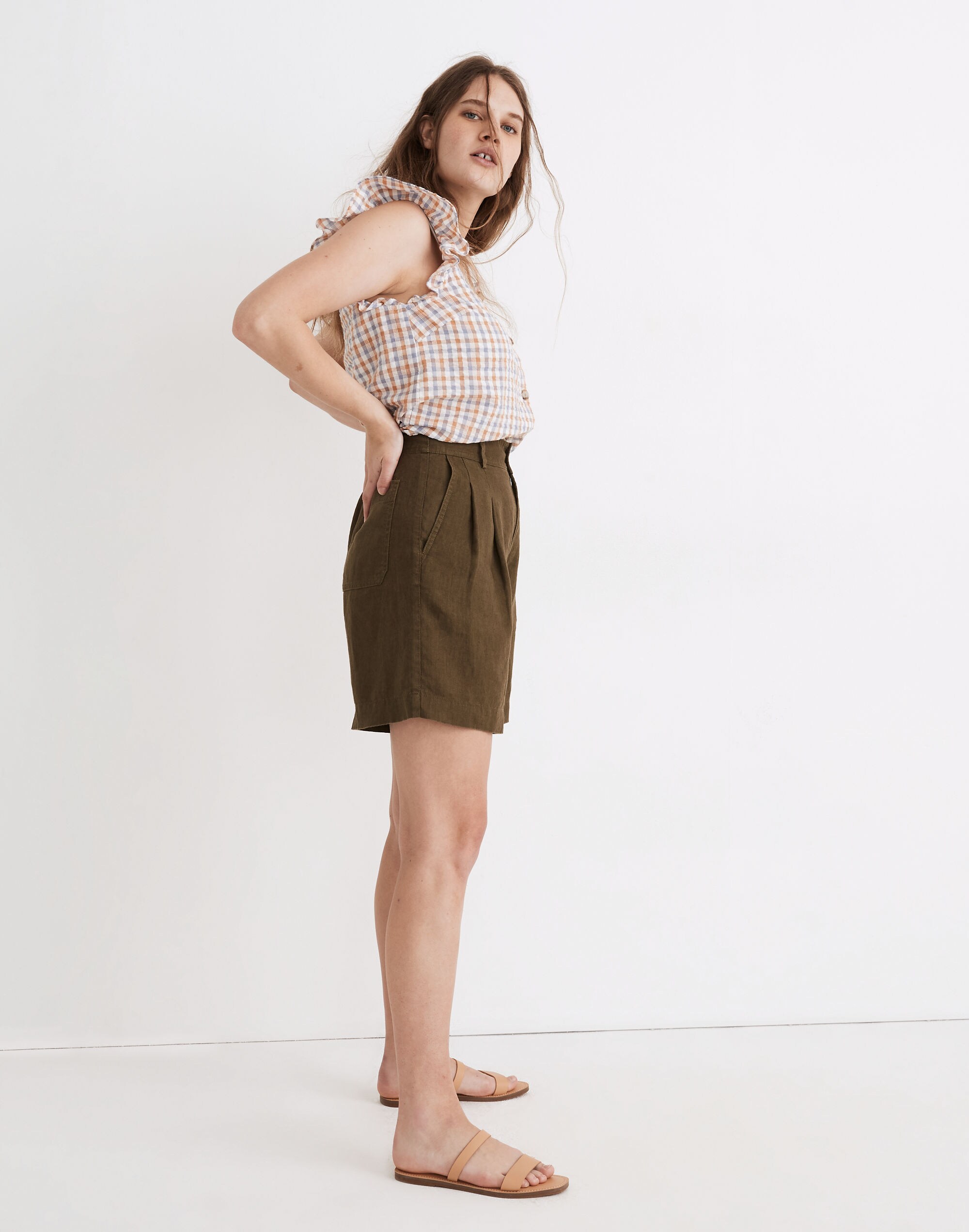 Linen Long Pleated Shorts