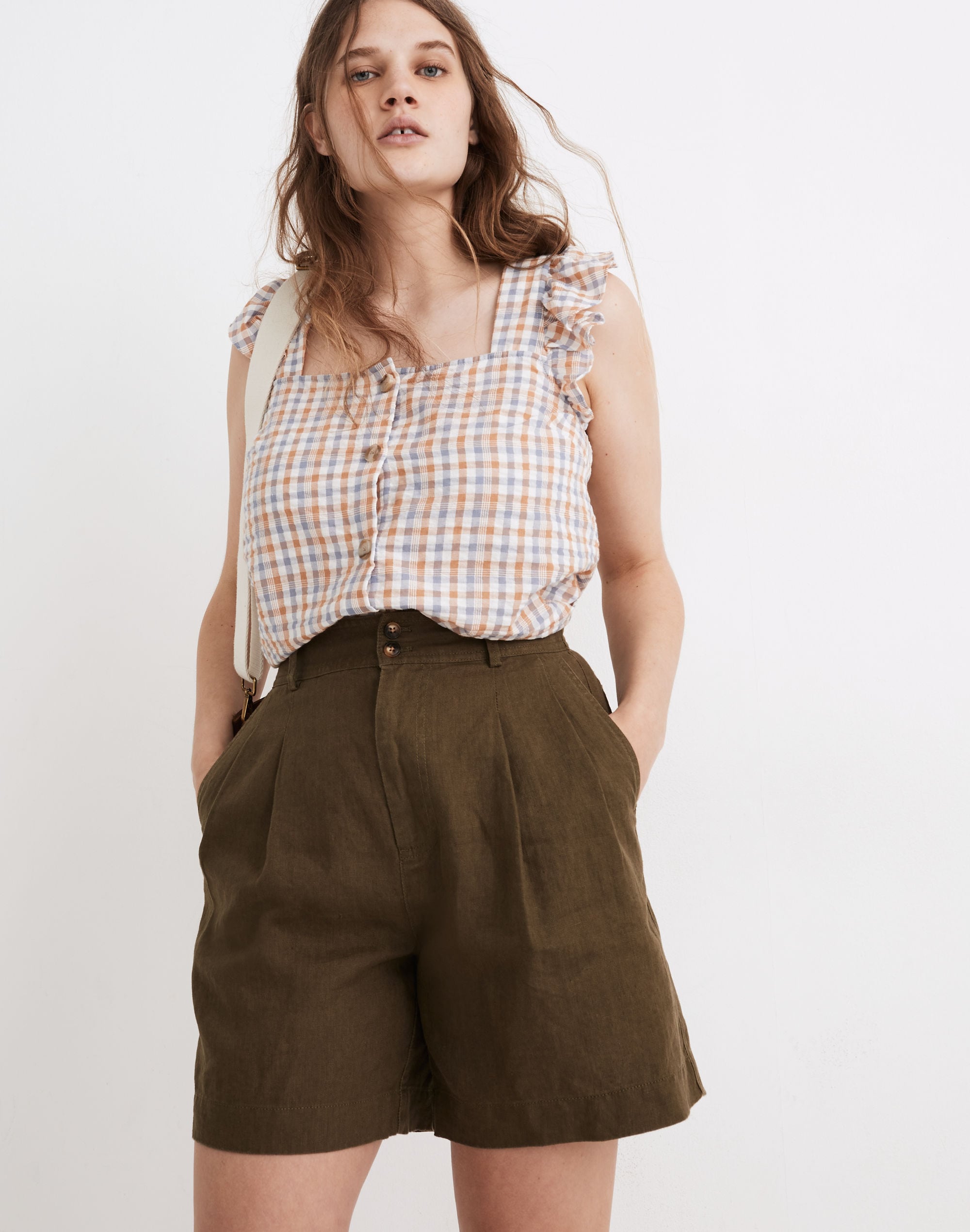 Linen Long Pleated Shorts