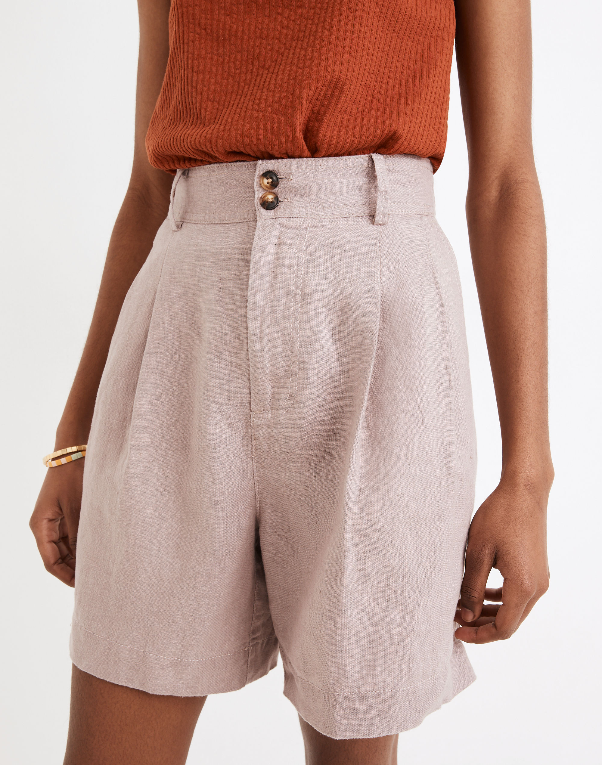 Linen Long Pleated Shorts