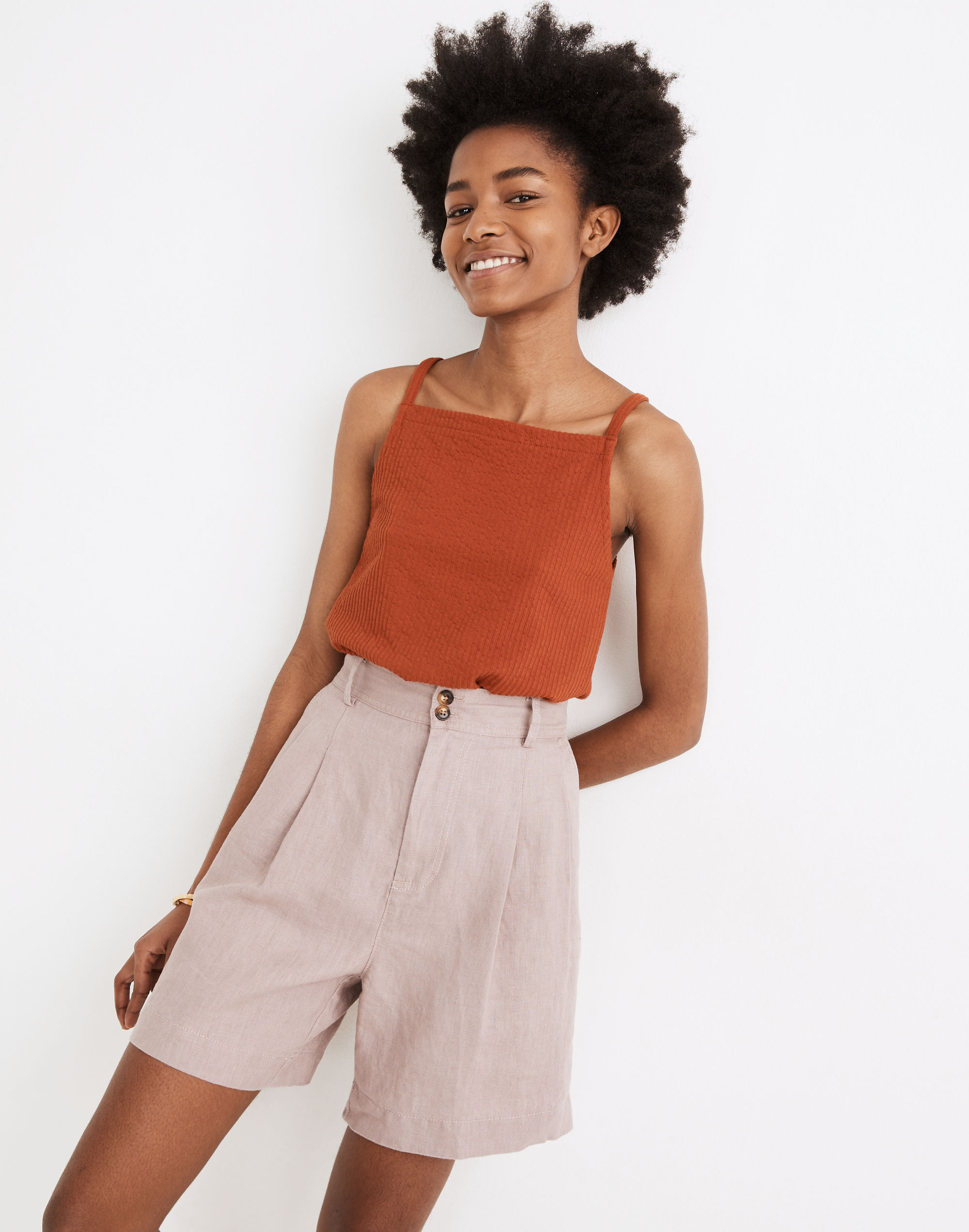 Linen Long Pleated Shorts