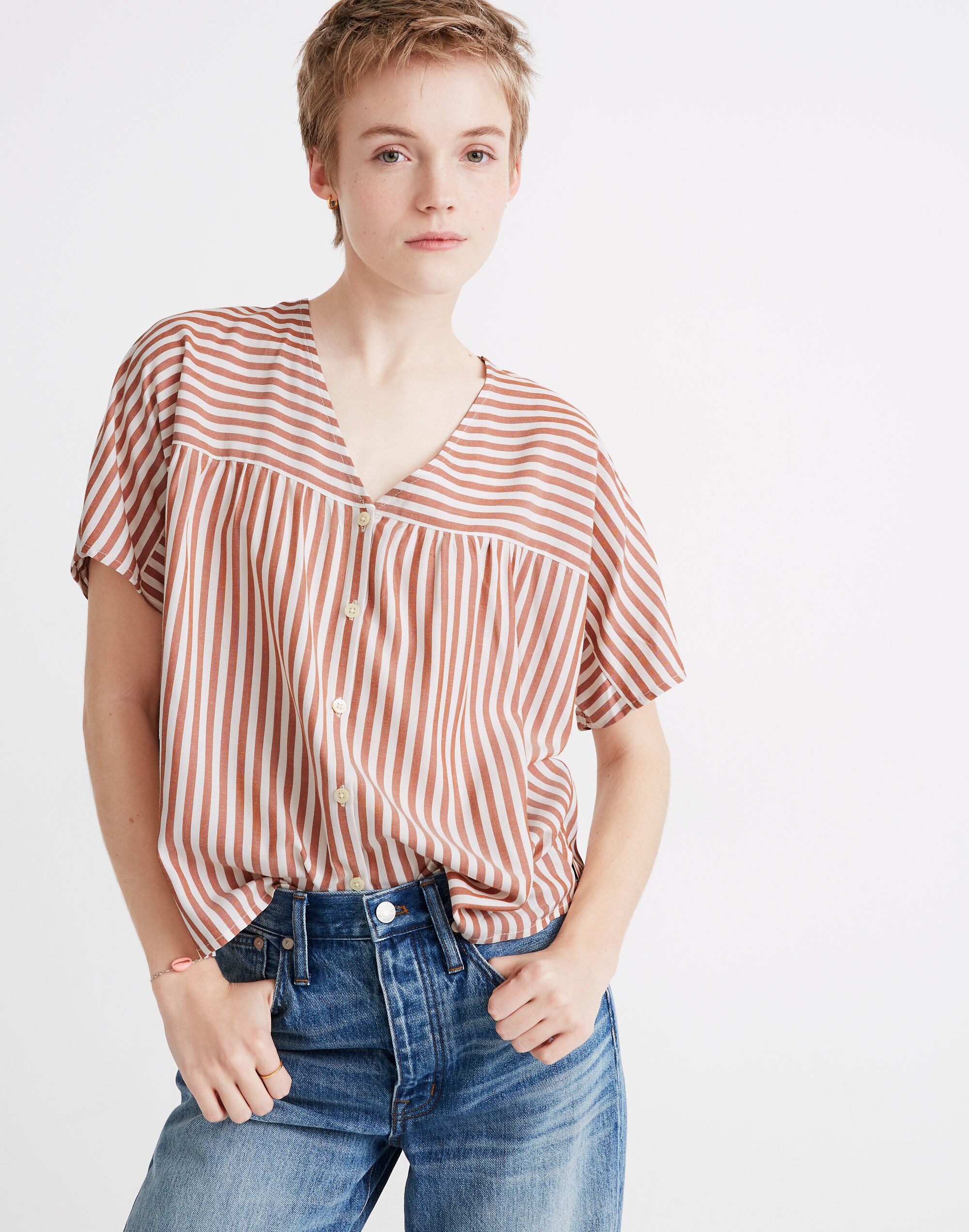 Rhyme Button-Front Top in Stripe Play