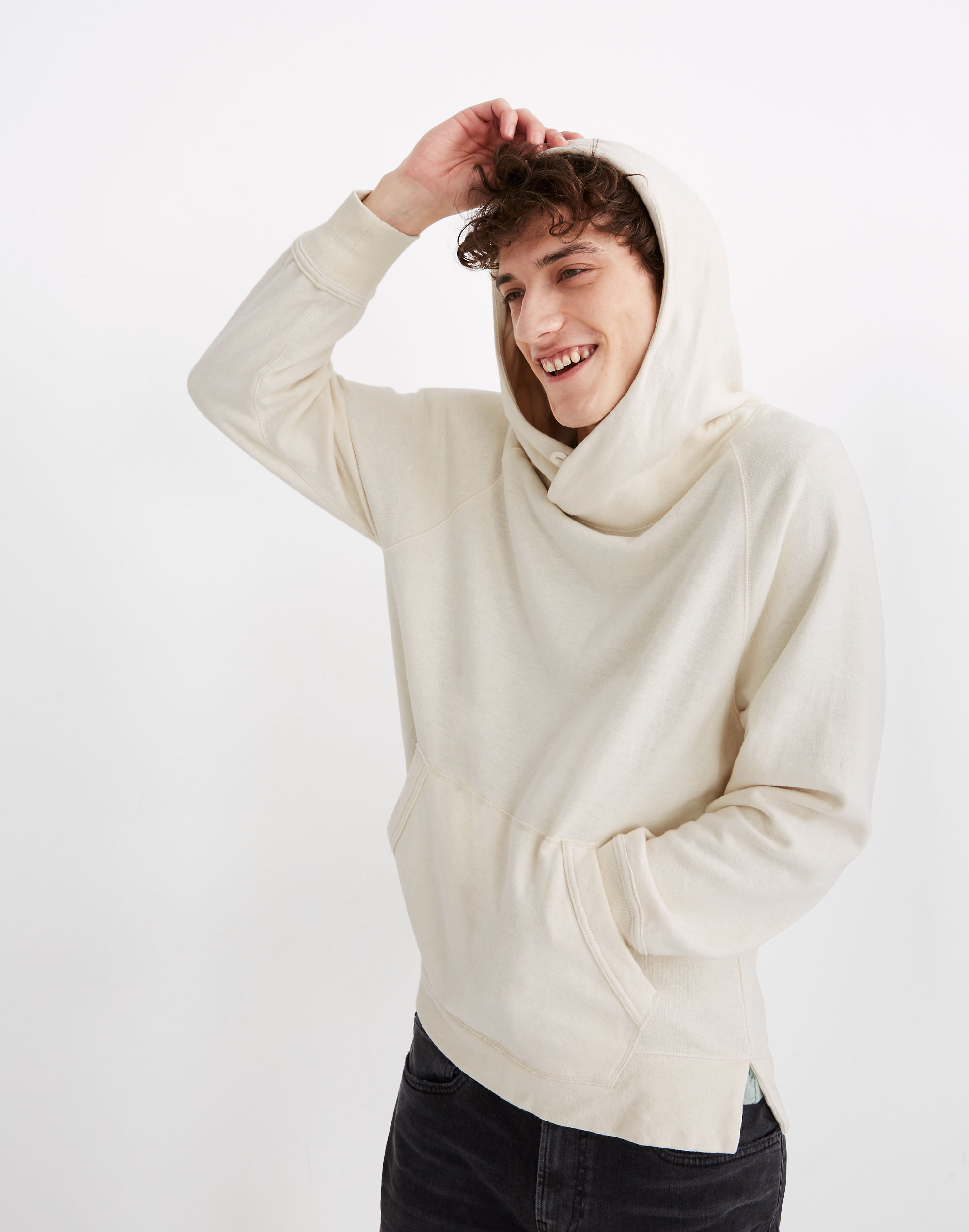 Hemp Button-Hood Slouch Sweatshirt
