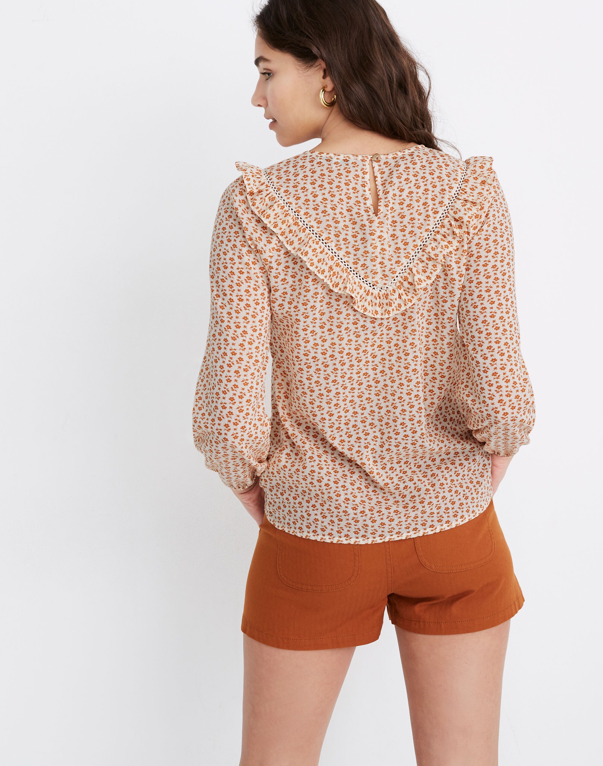 Ruffle-Yoke Prairie Top in Cutout Blooms