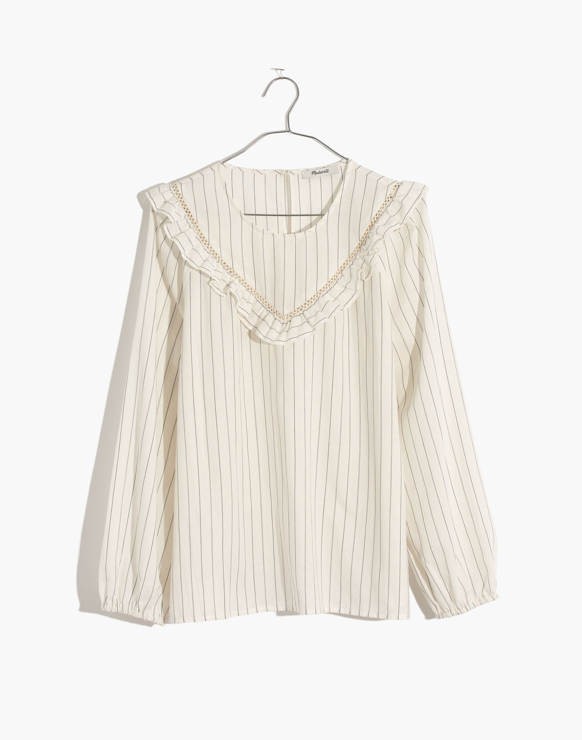 Ruffle-Yoke Prairie Top in Pinstripe