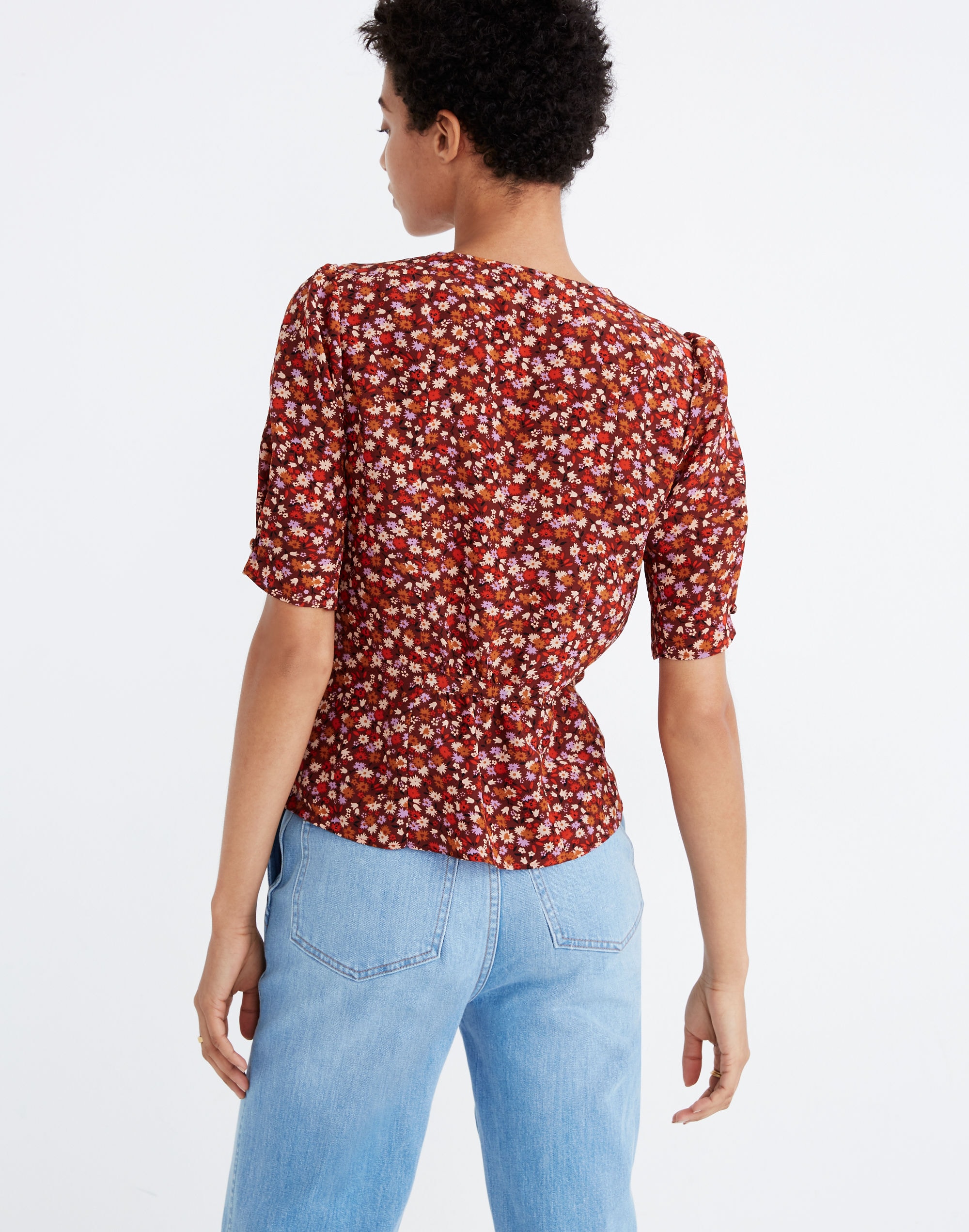 Silk Button-Sleeve Top in Spring Prairie