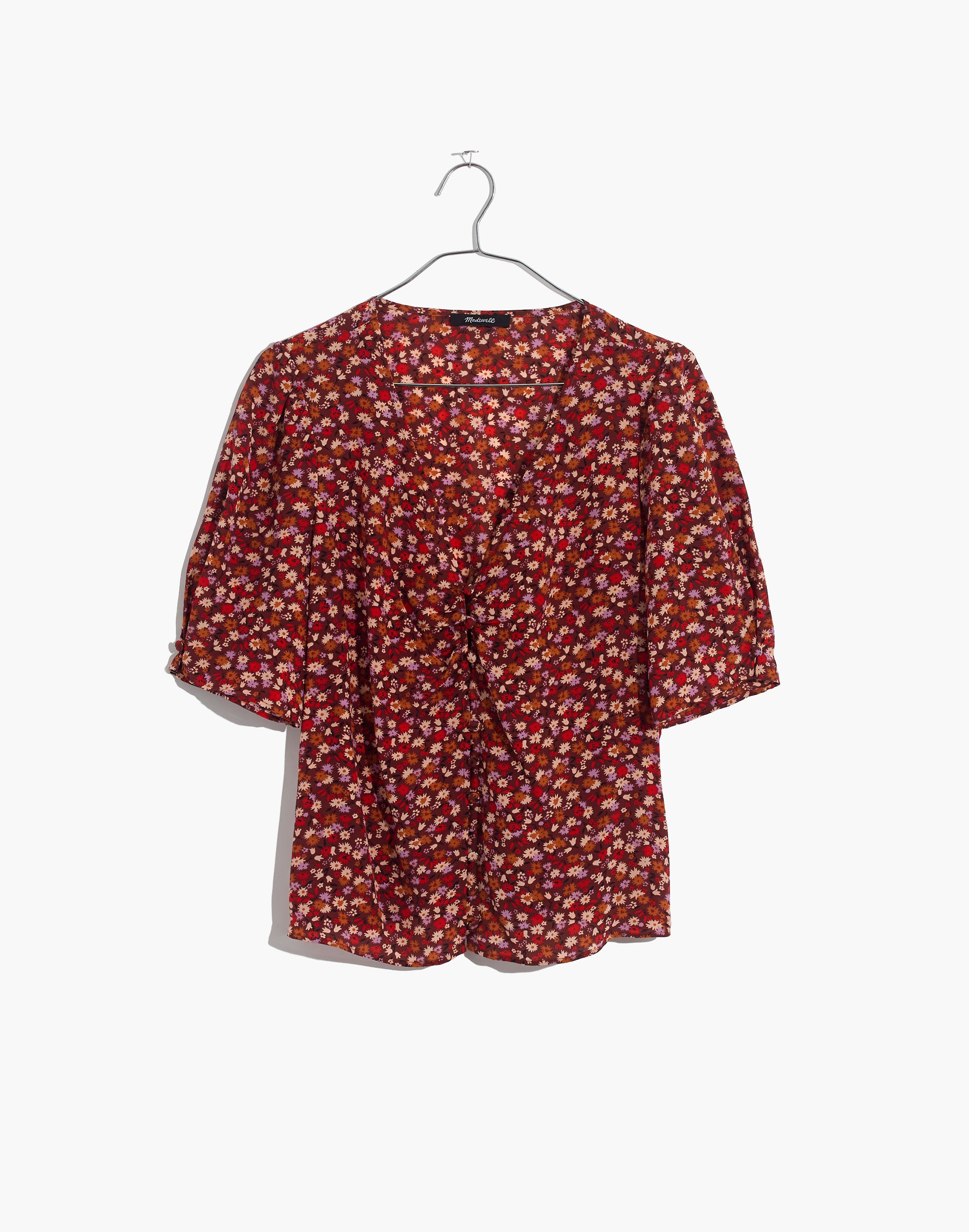 Silk Button-Sleeve Top in Spring Prairie