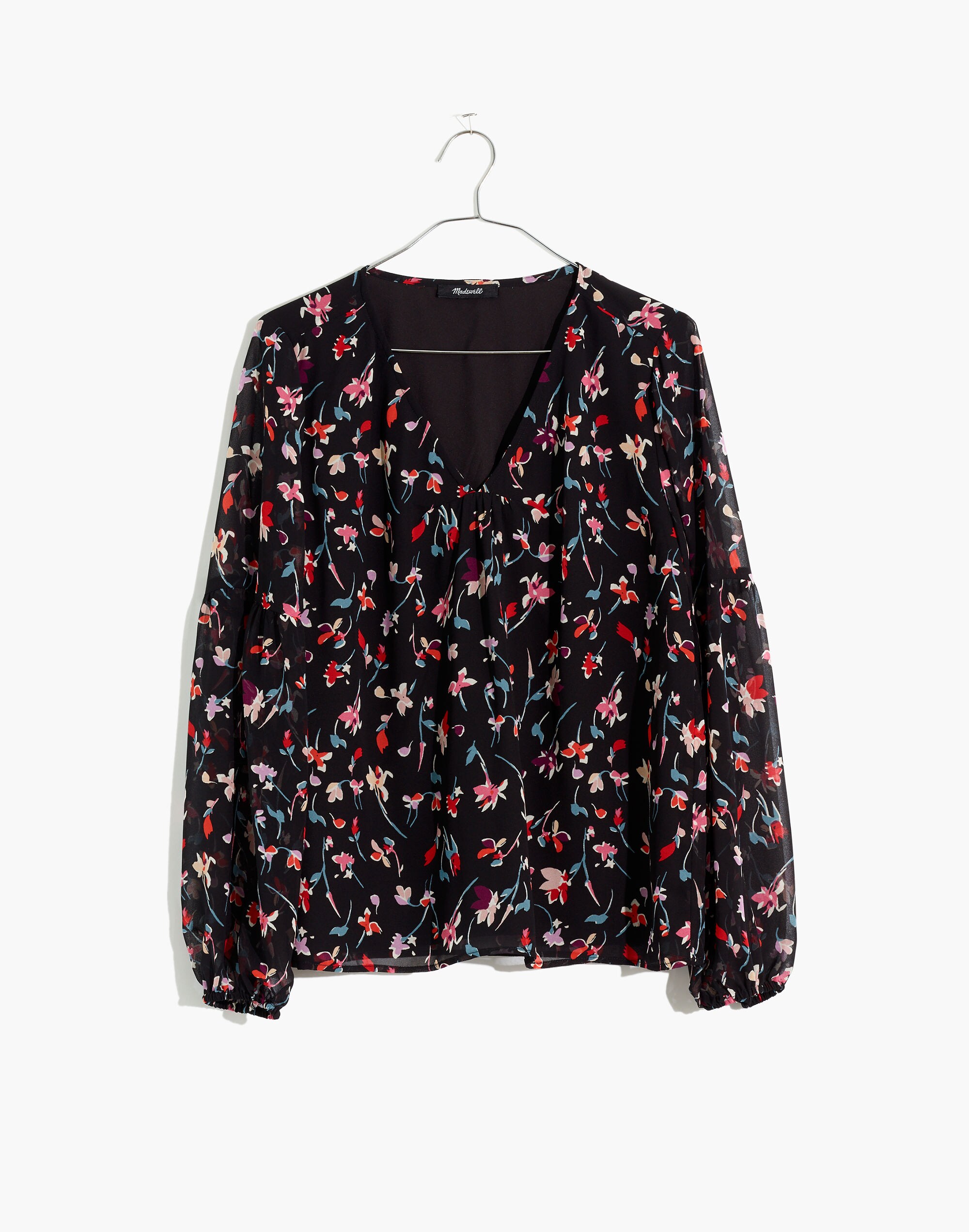 Shirred-Sleeve V-Neck Top in Drifting Flowers