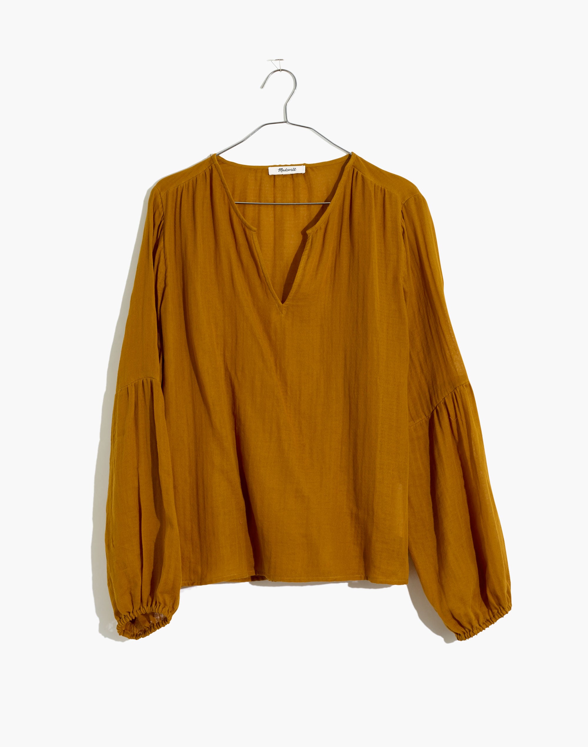 Shirred-Neck Balloon-Sleeve Top