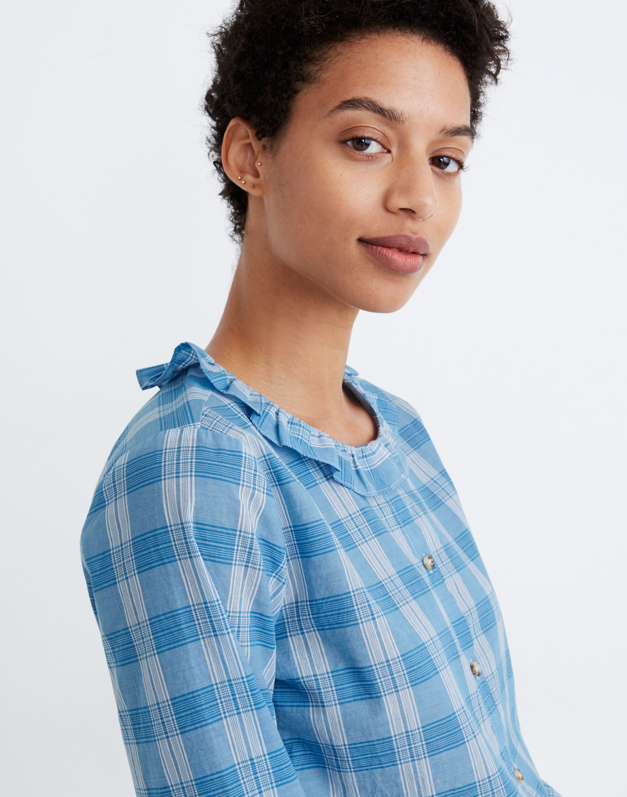 Ruffle-Neck Top in Colwell Plaid