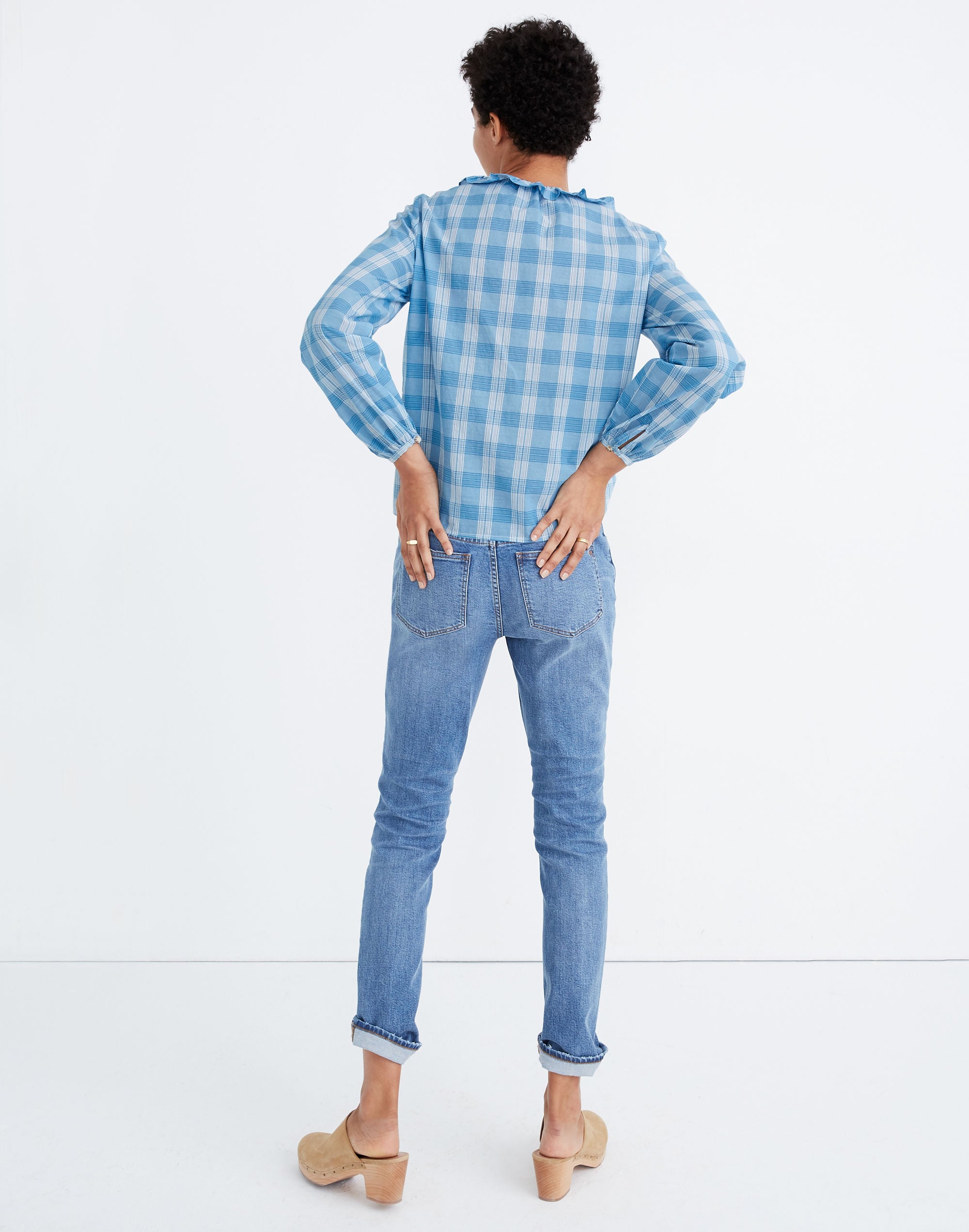 Ruffle-Neck Top in Colwell Plaid