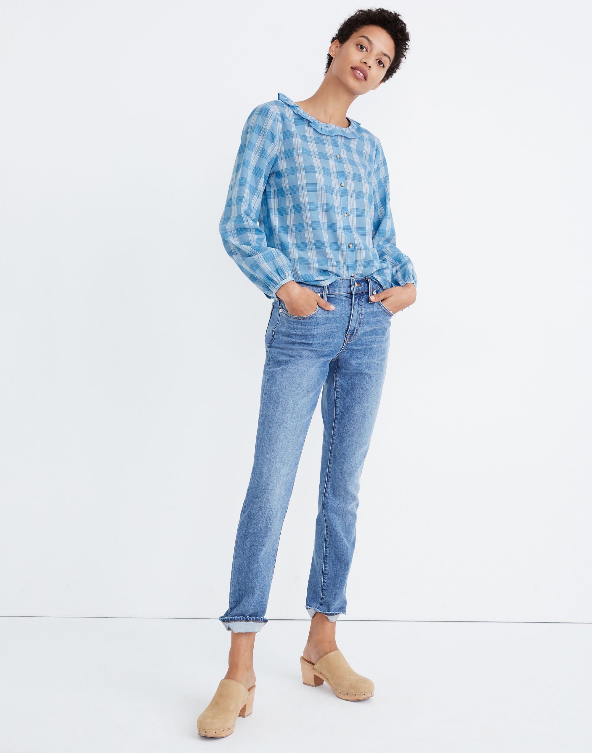 Ruffle-Neck Top in Colwell Plaid