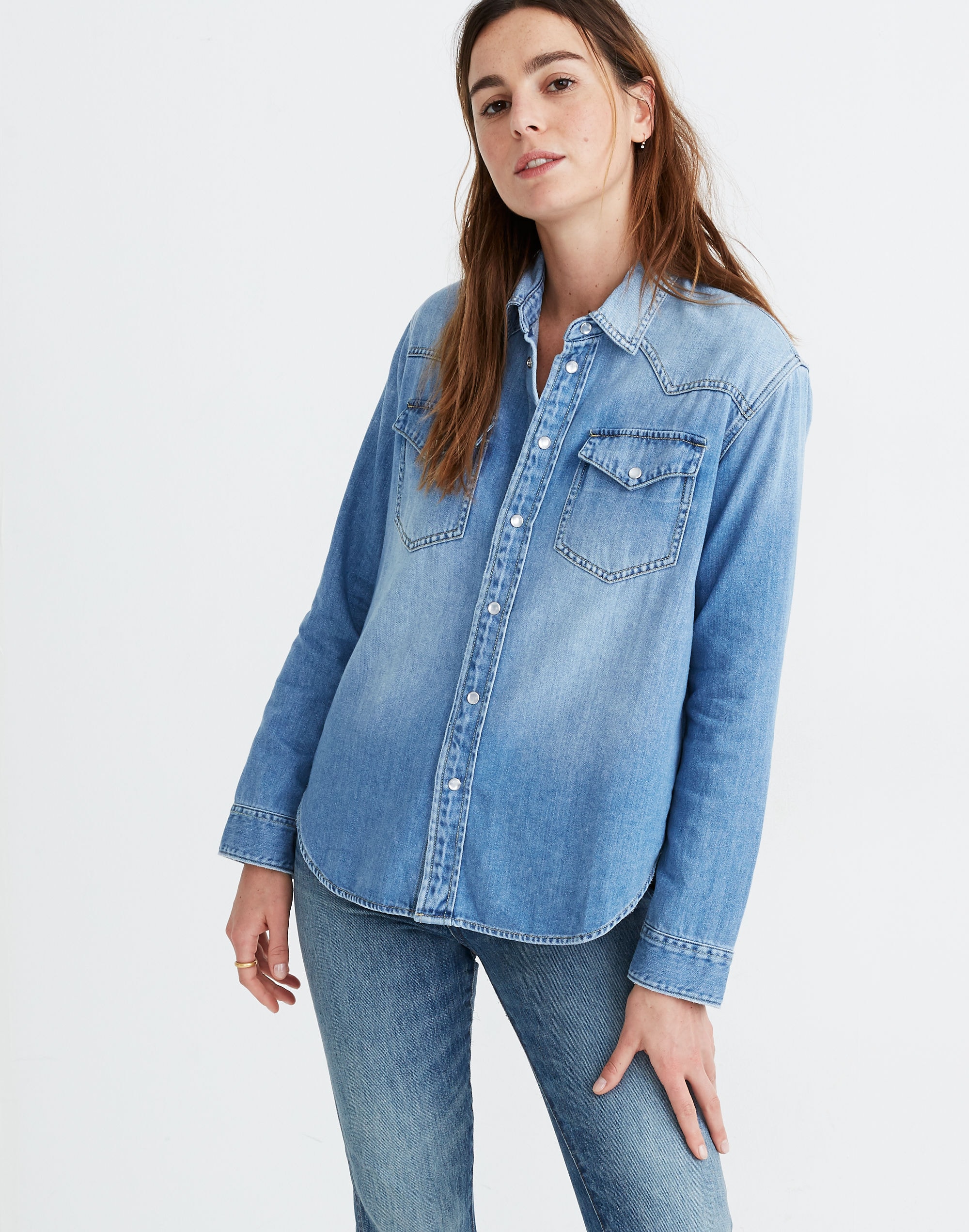 Denim Oversized Western Shirt in Aberdale Wash