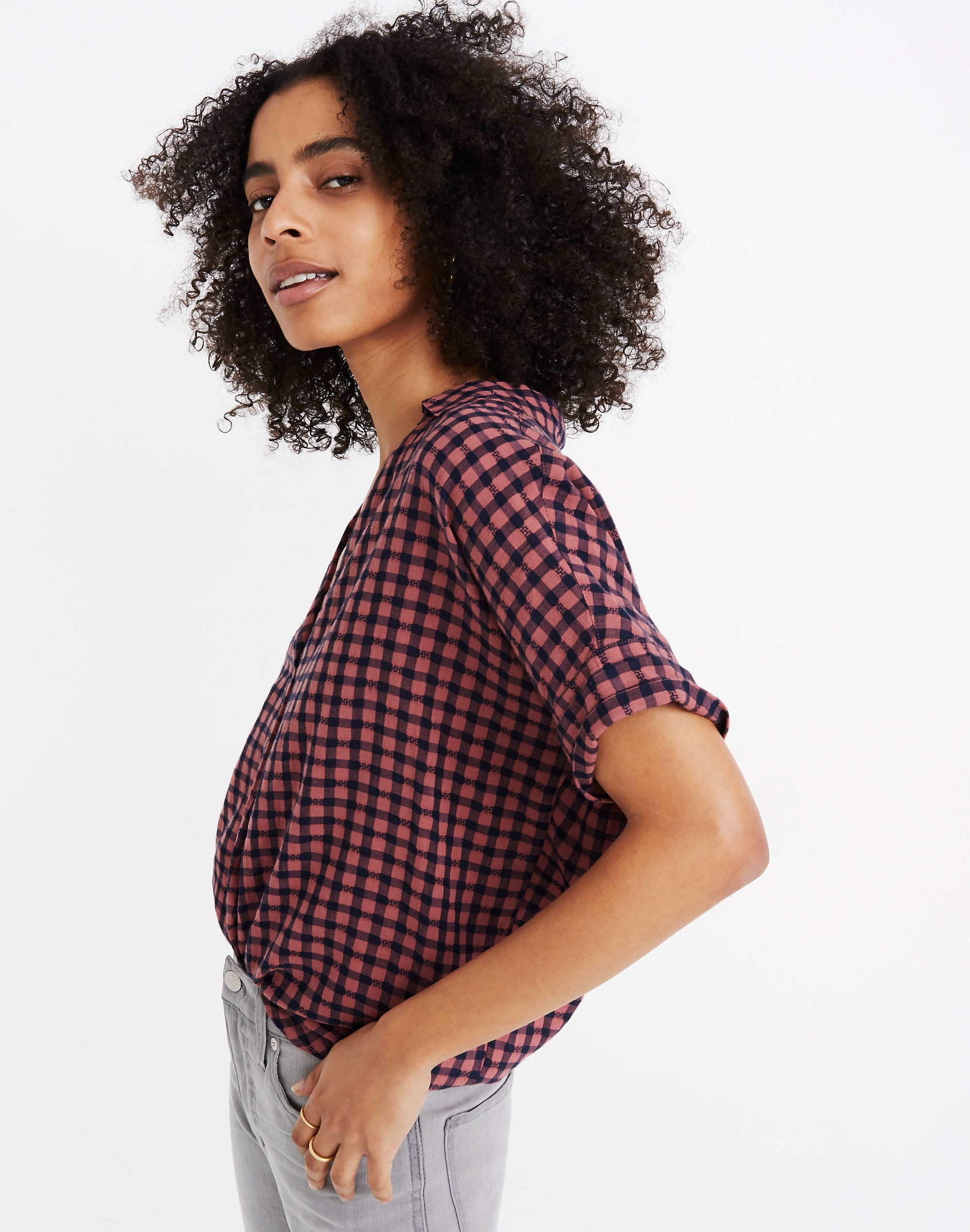 Courier Button-Back Shirt in Textured Gingham Check