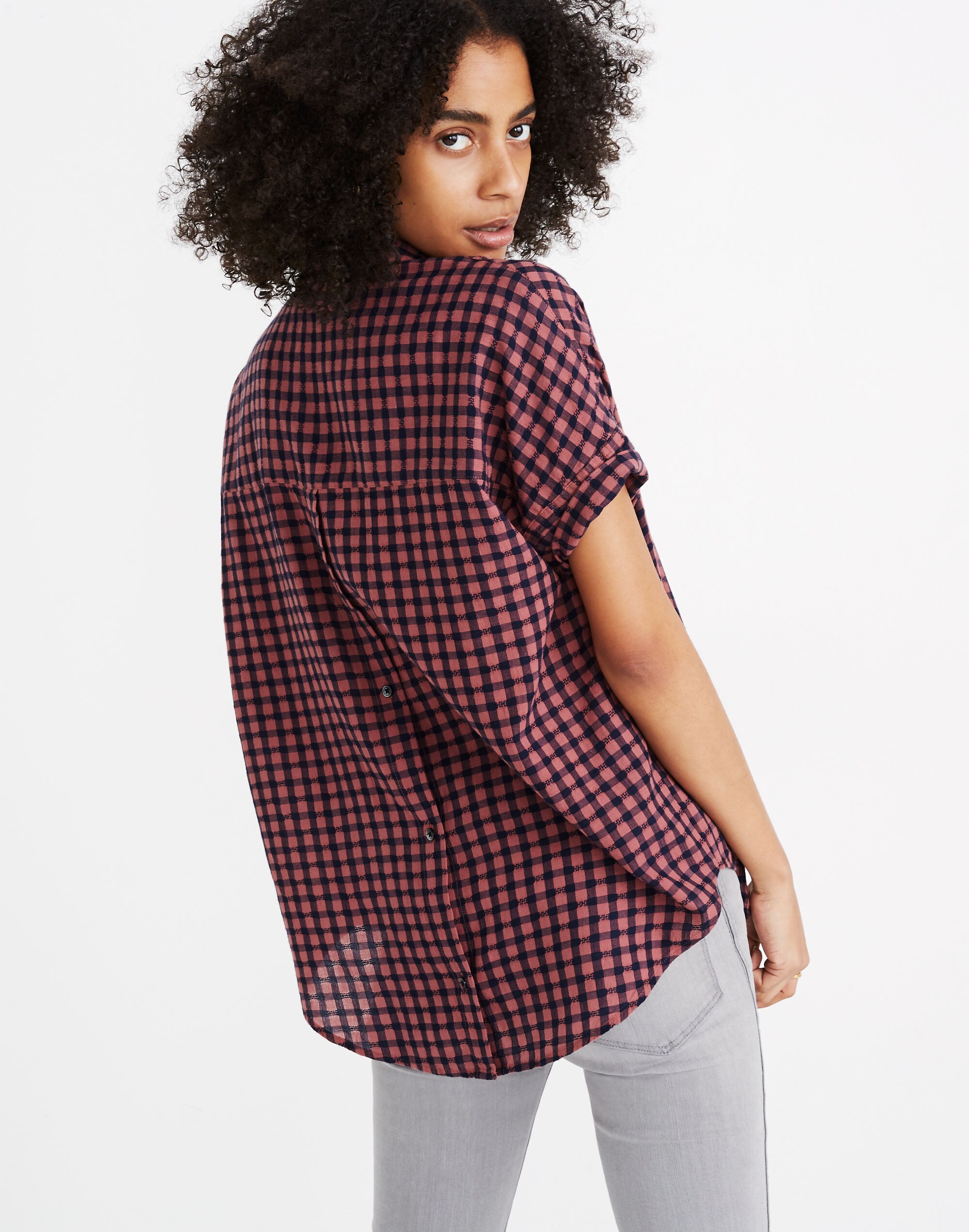Courier Button-Back Shirt in Textured Gingham Check