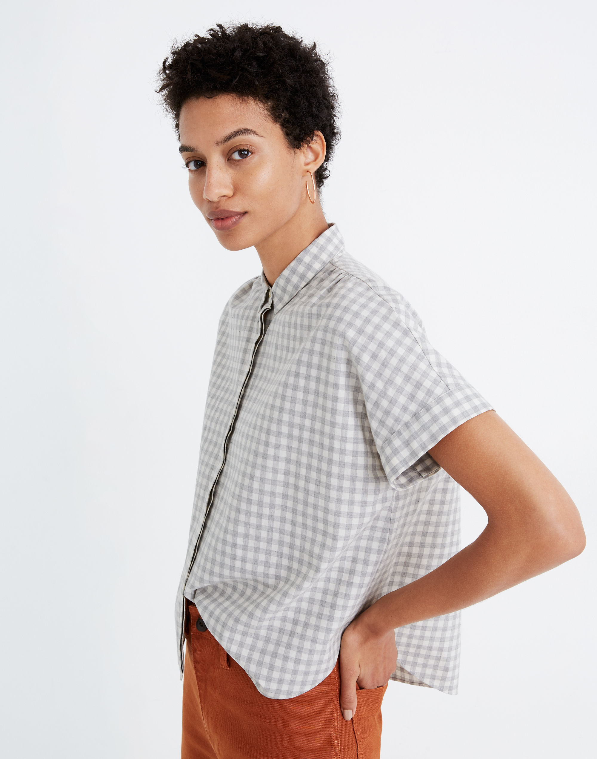 トップス CLANE GINGHAM CHECK DOME SLEEVE SHIRT Black Gingham