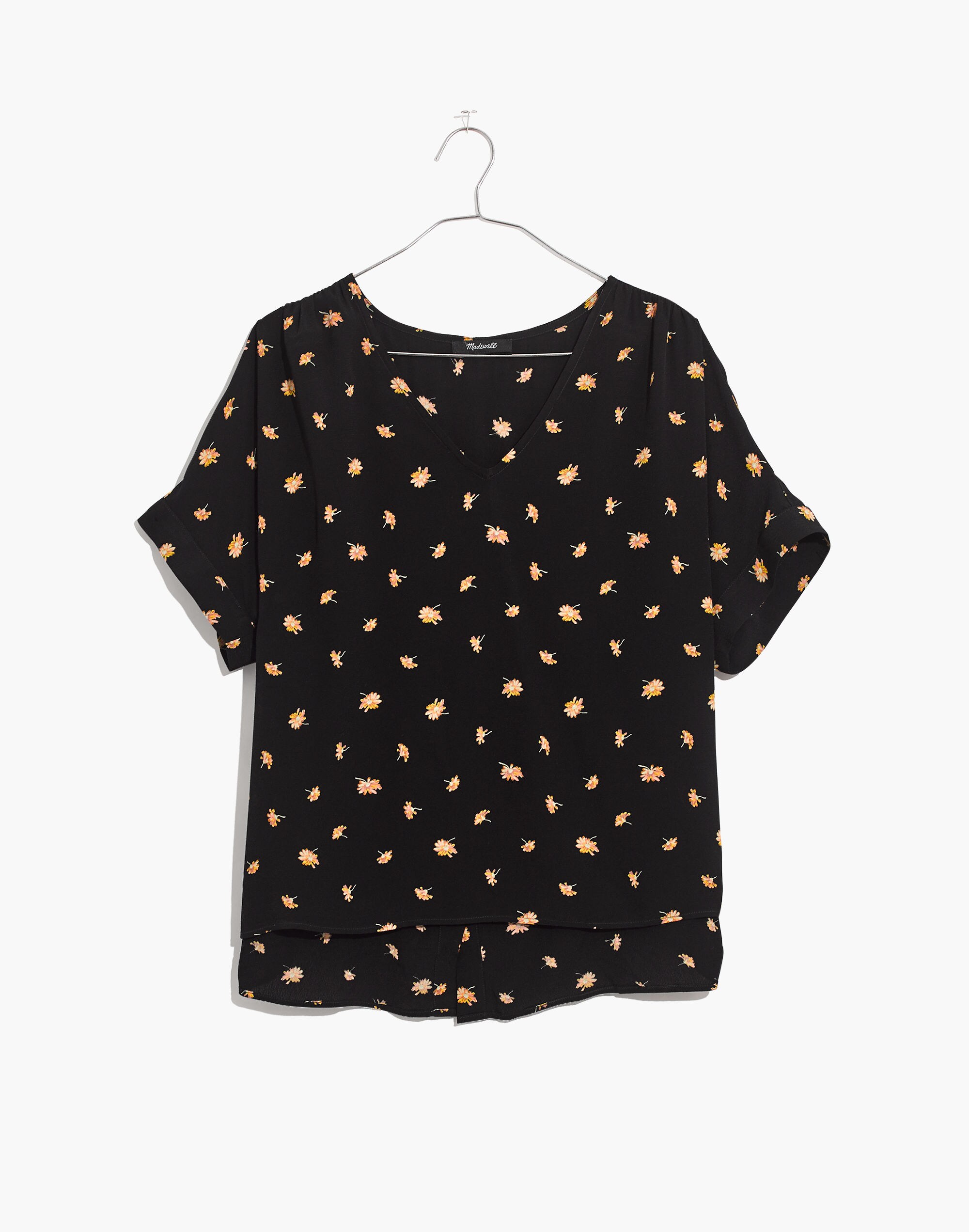 Drapey V-Neck Button-Back Top in French Daisies