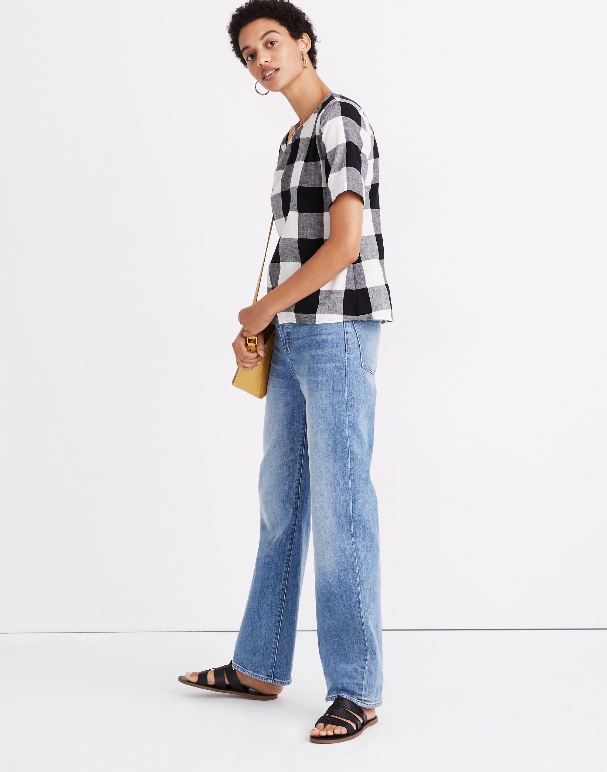 Boxy Button-Back Top in Gingham Check