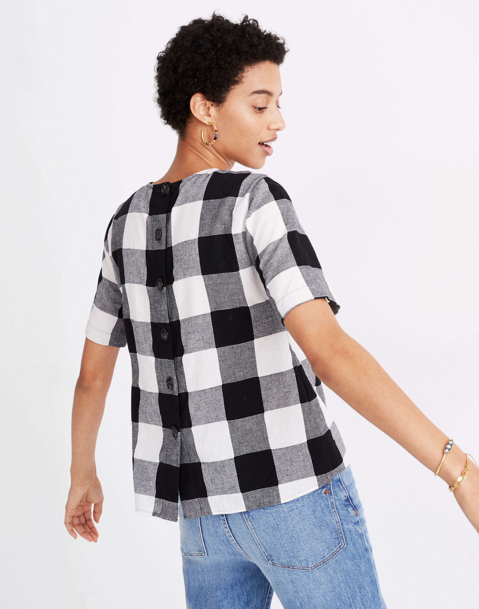 Boxy Button-Back Top in Gingham Check