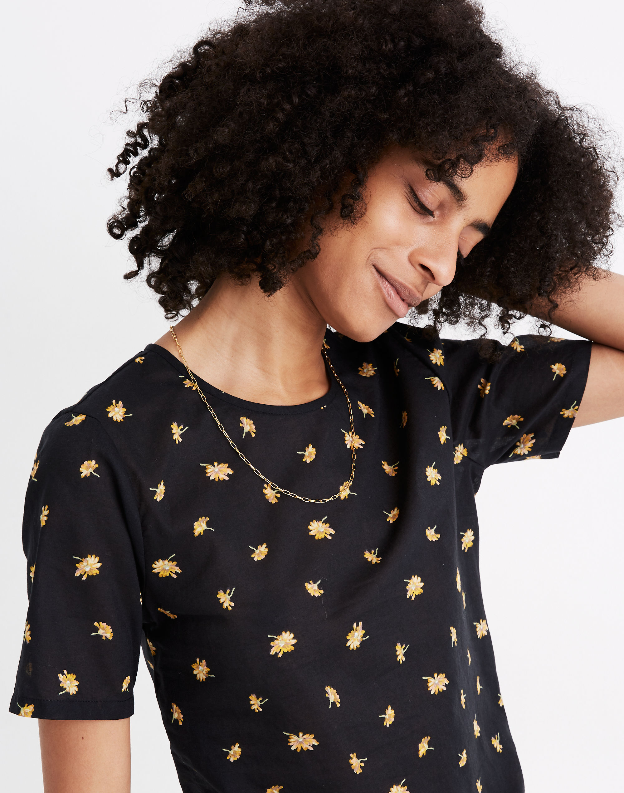 Voile Side-Tie Top in French Daisies