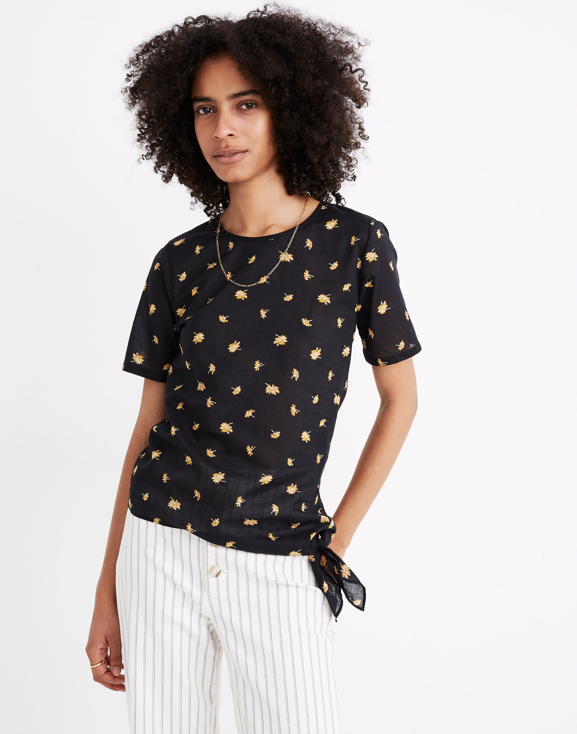 Voile Side-Tie Top in French Daisies