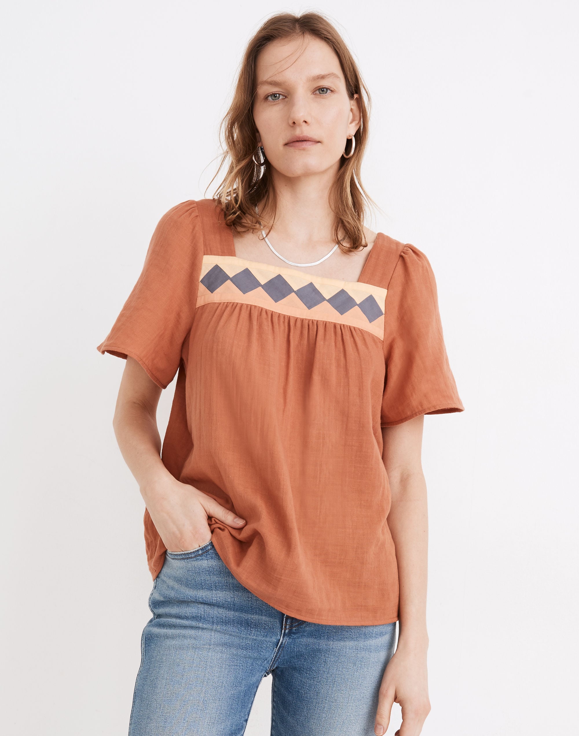 Patchwork Square-Neck Top