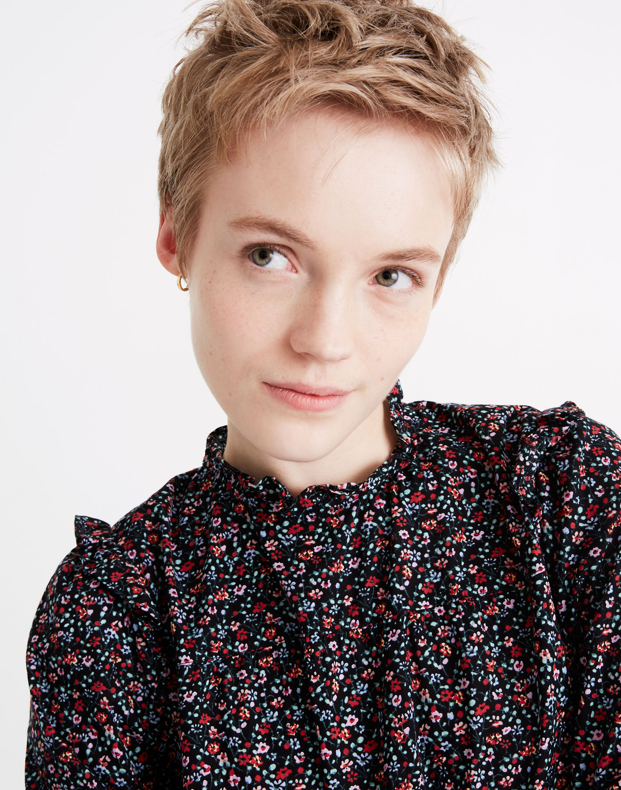 Puff-Sleeve Ruffle Top in Fieldwalk Floral