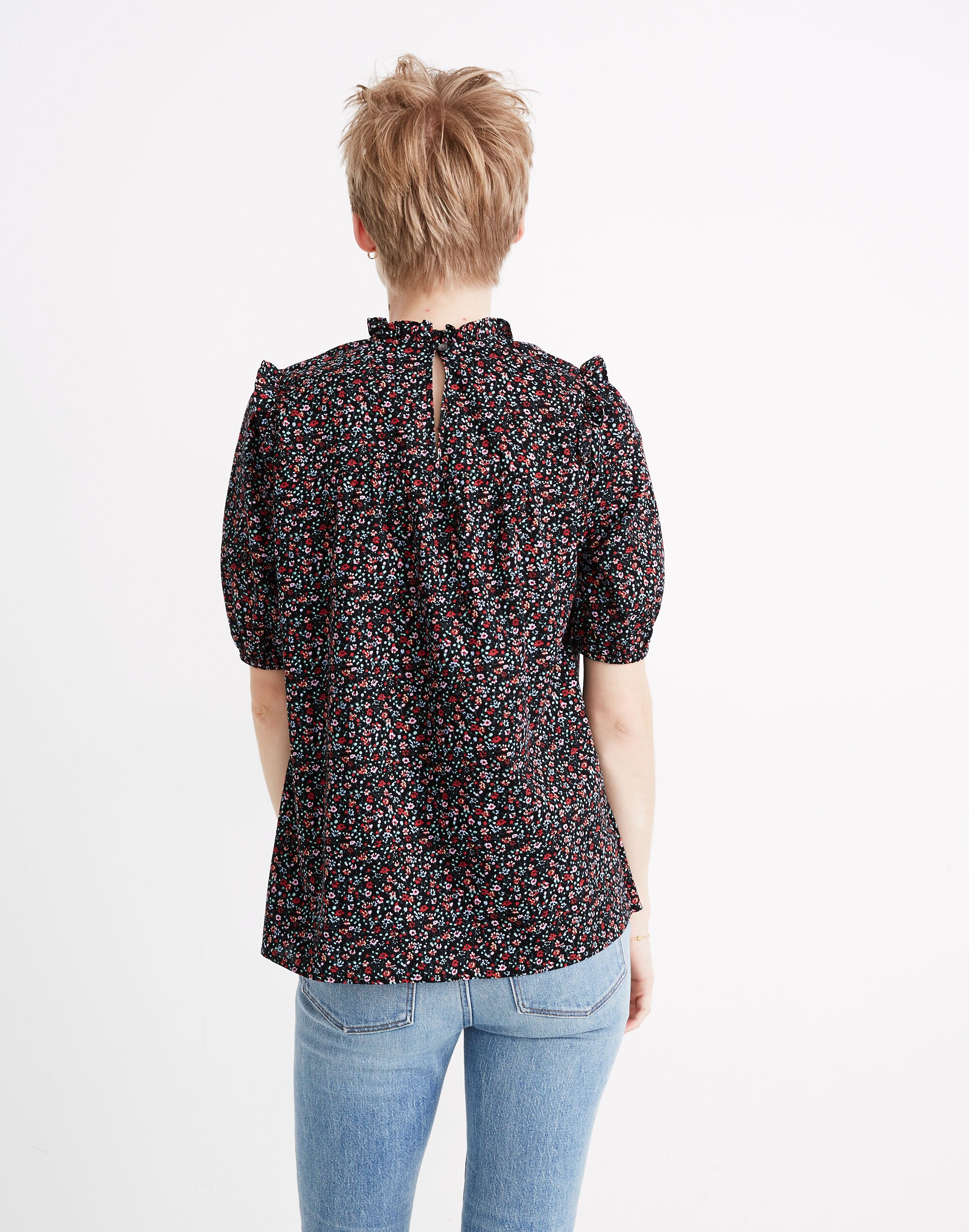 Puff-Sleeve Ruffle Top in Fieldwalk Floral