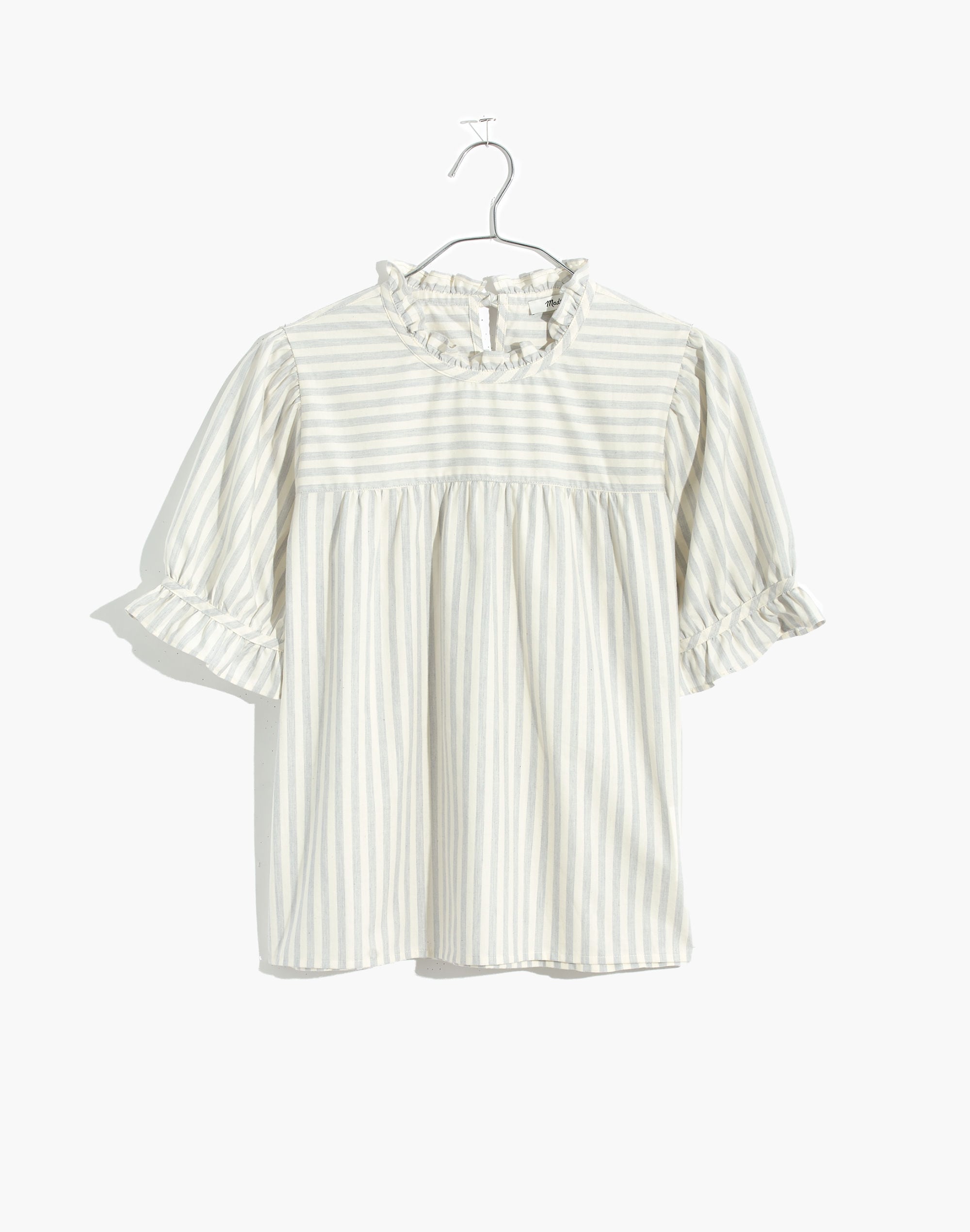Ruffle-Neck Keyhole Top in Stripe