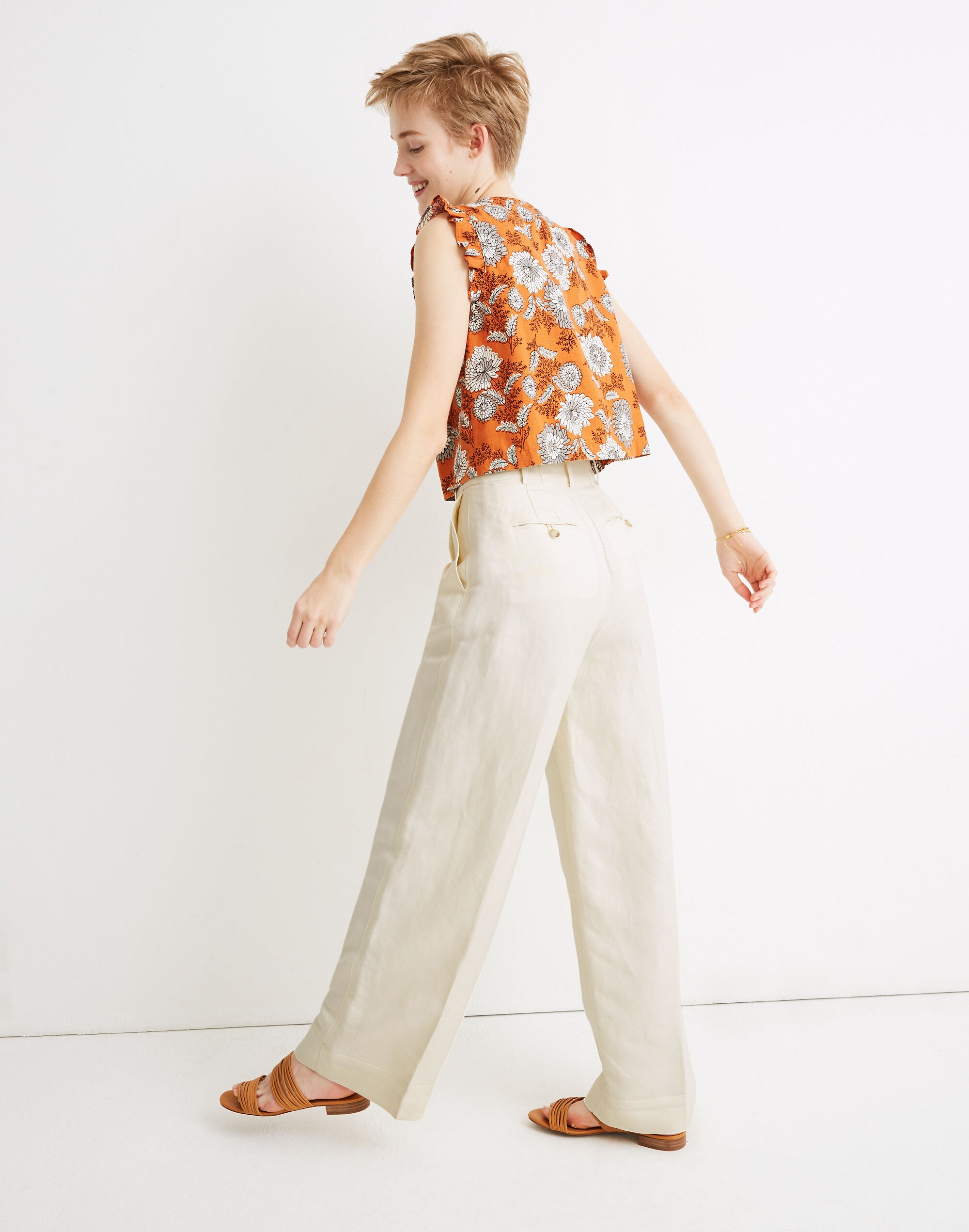 Ruffle Button-Front Tank in Gathered Blooms