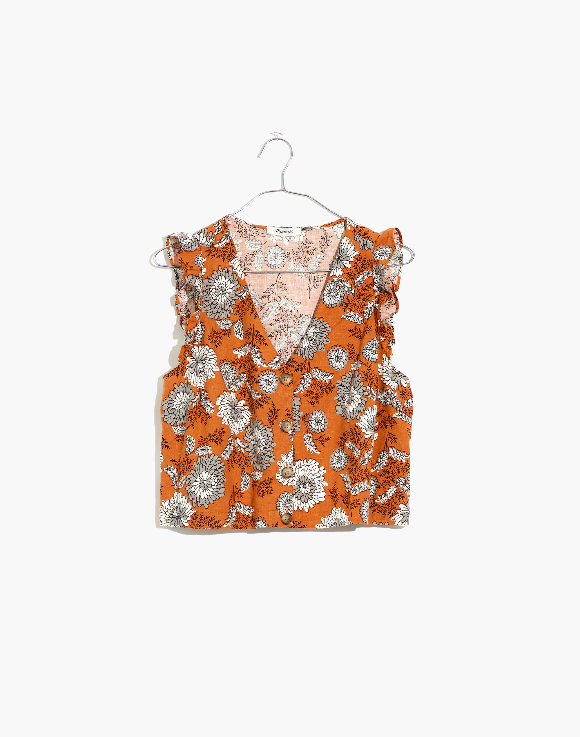 Ruffle Button-Front Tank in Gathered Blooms