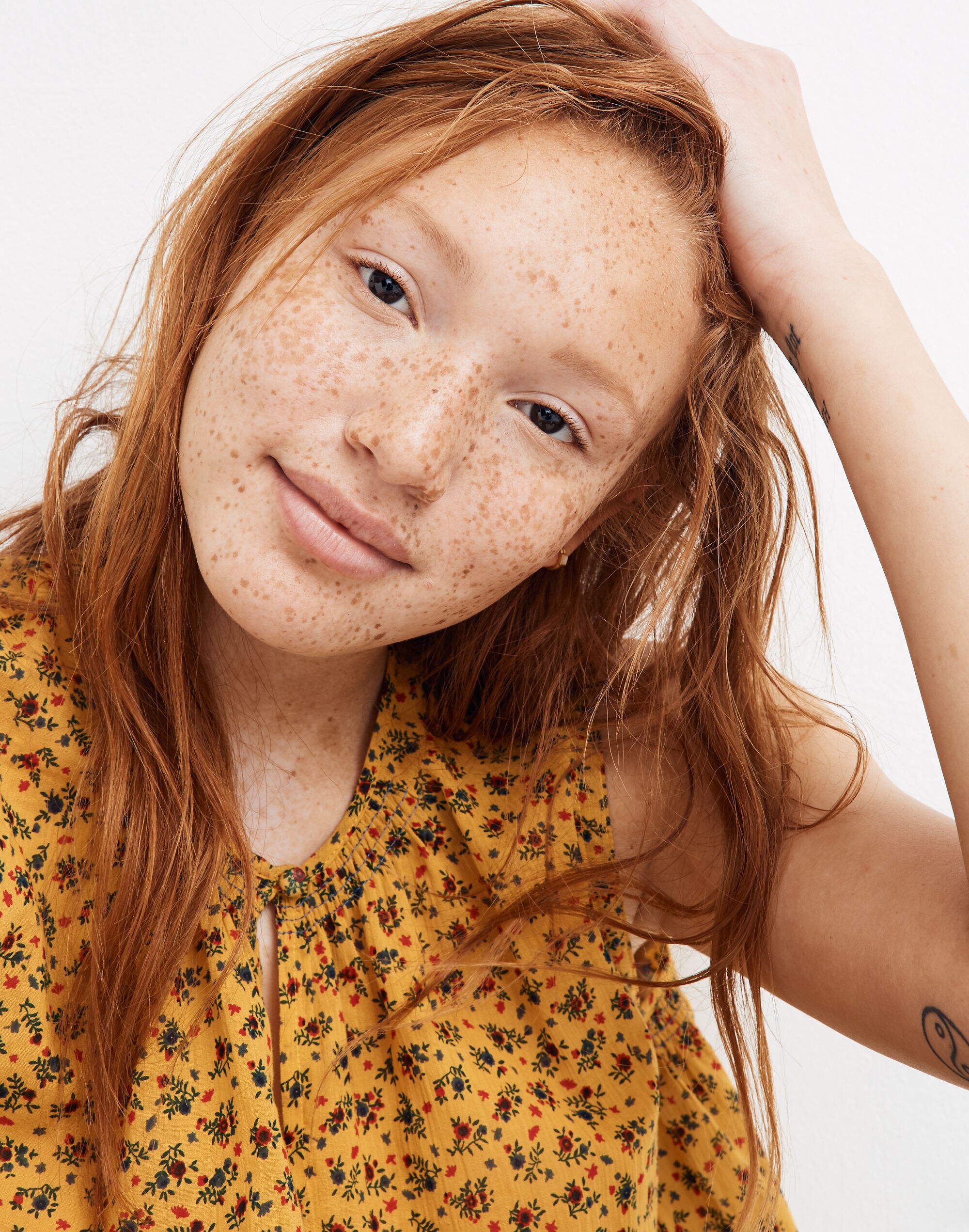 Shirred Shell Tank in Calico Floral
