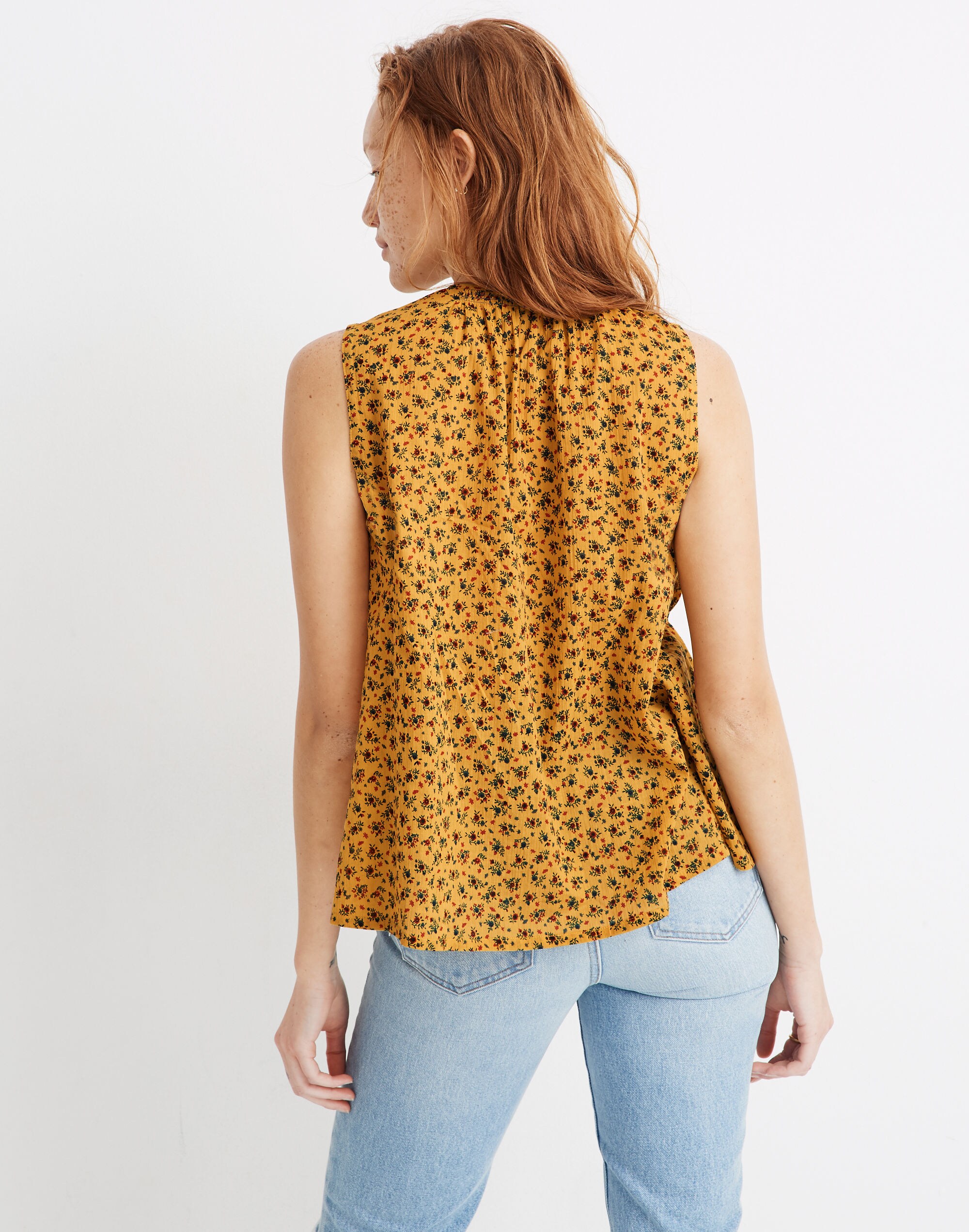 Shirred Shell Tank in Calico Floral