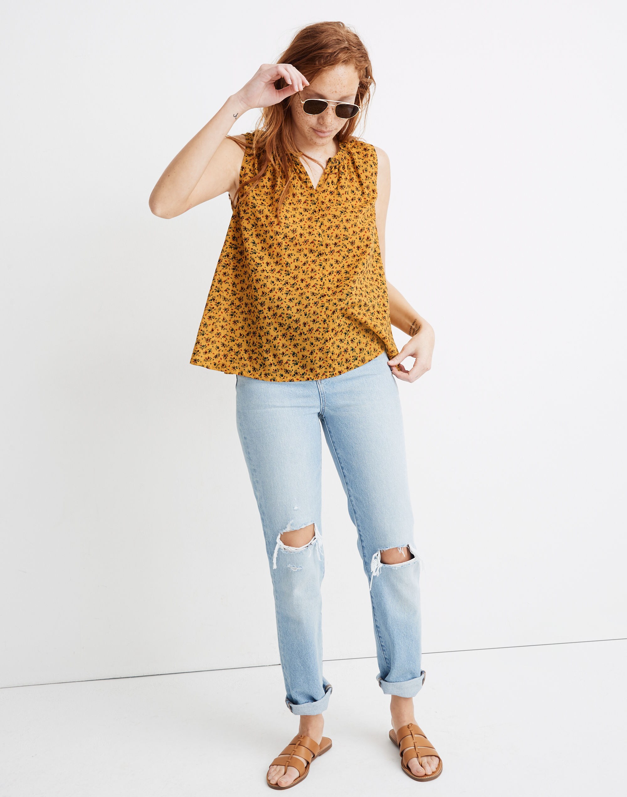 Shirred Shell Tank in Calico Floral