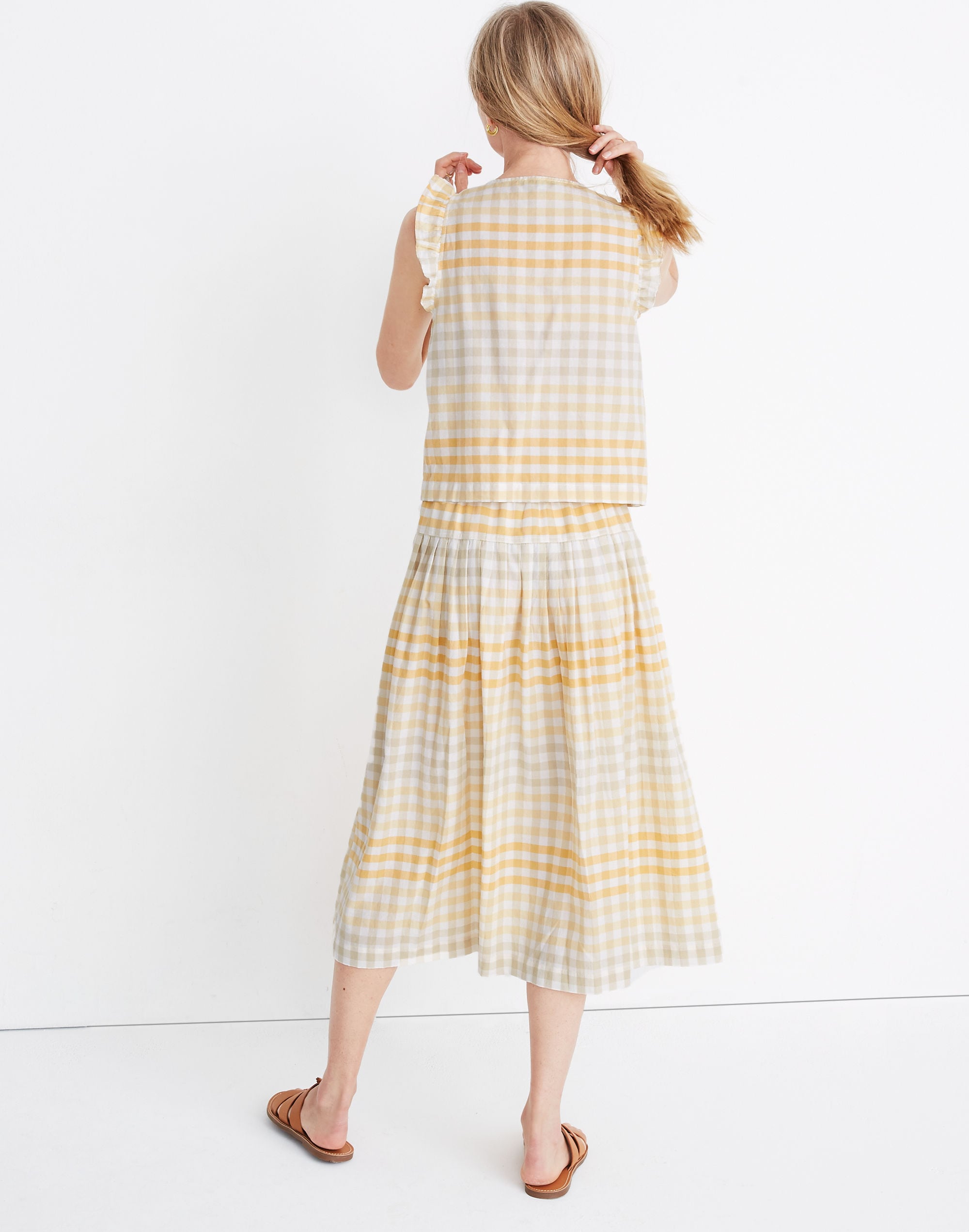 Ruffle Button-Front Tank in Ombr&eacute; Gingham