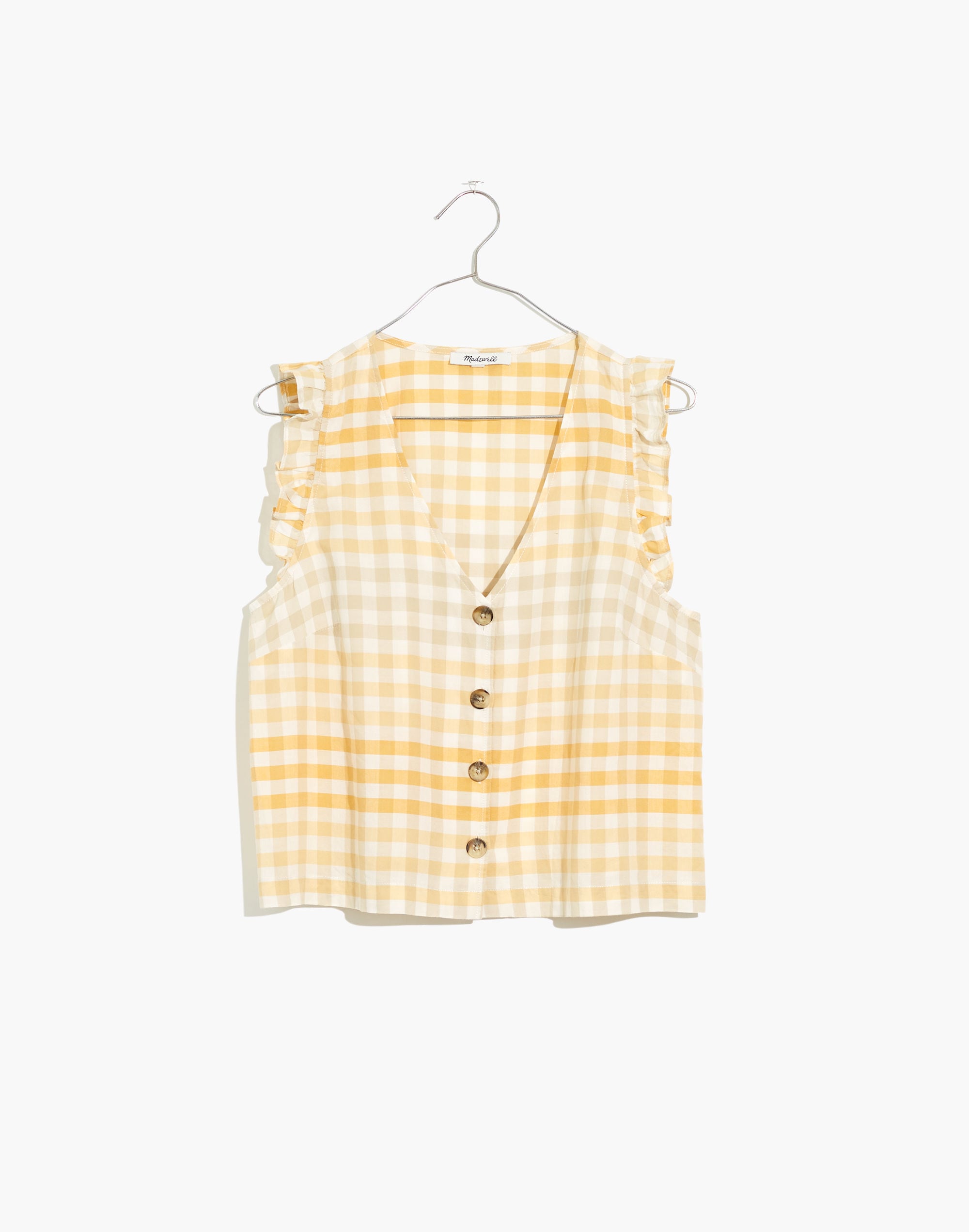 Ruffle Button-Front Tank in Ombr&eacute; Gingham