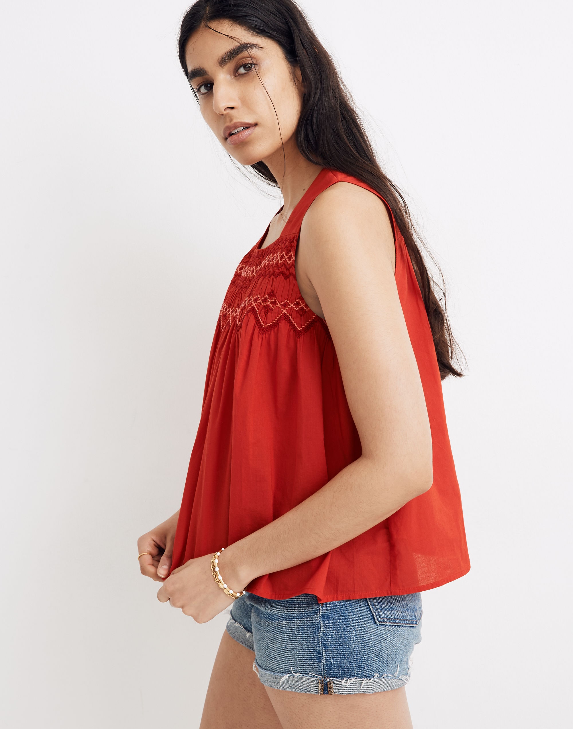 Embroidered Smocked Tank Top