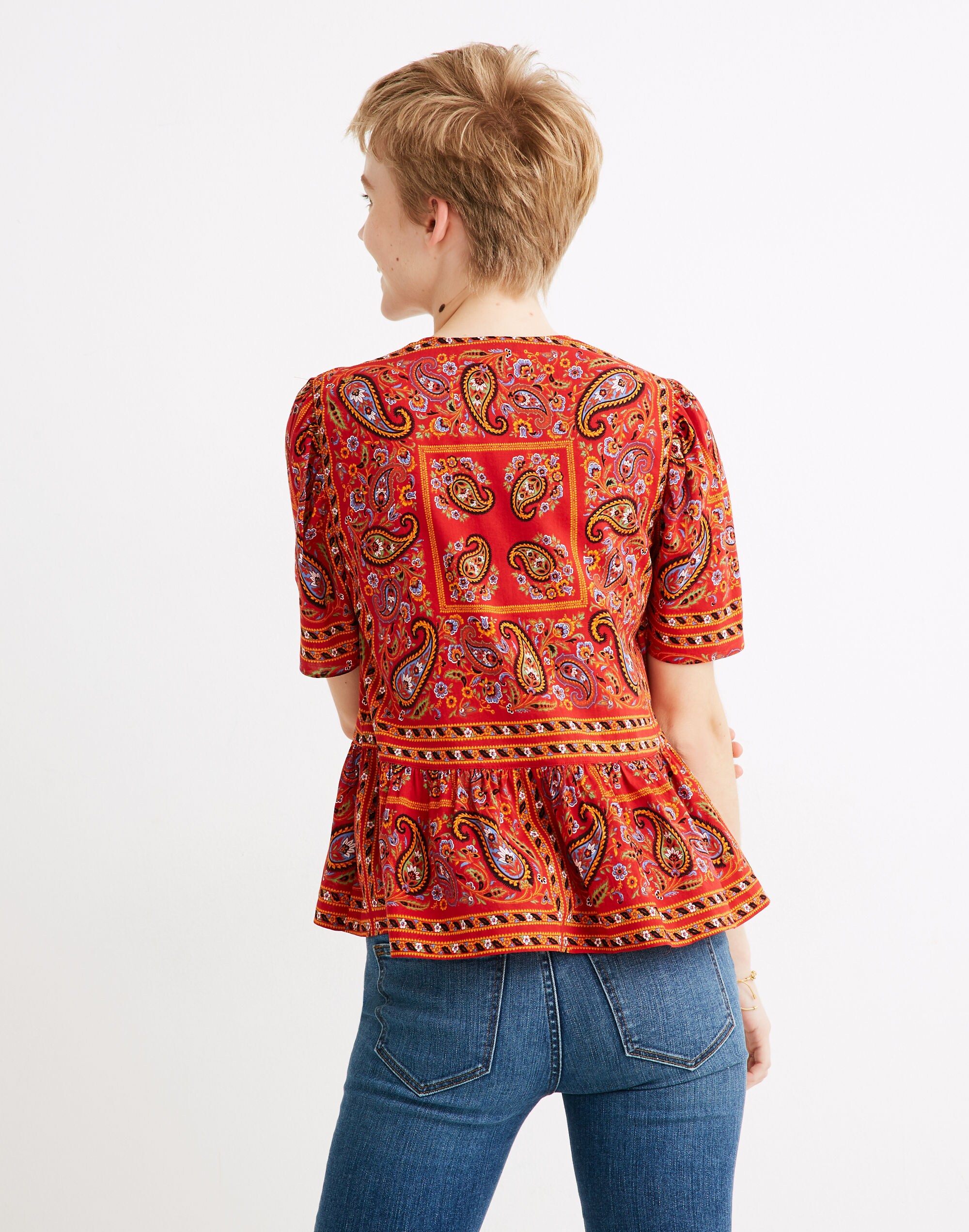 Crossover Peplum Top in Bandana Paisley