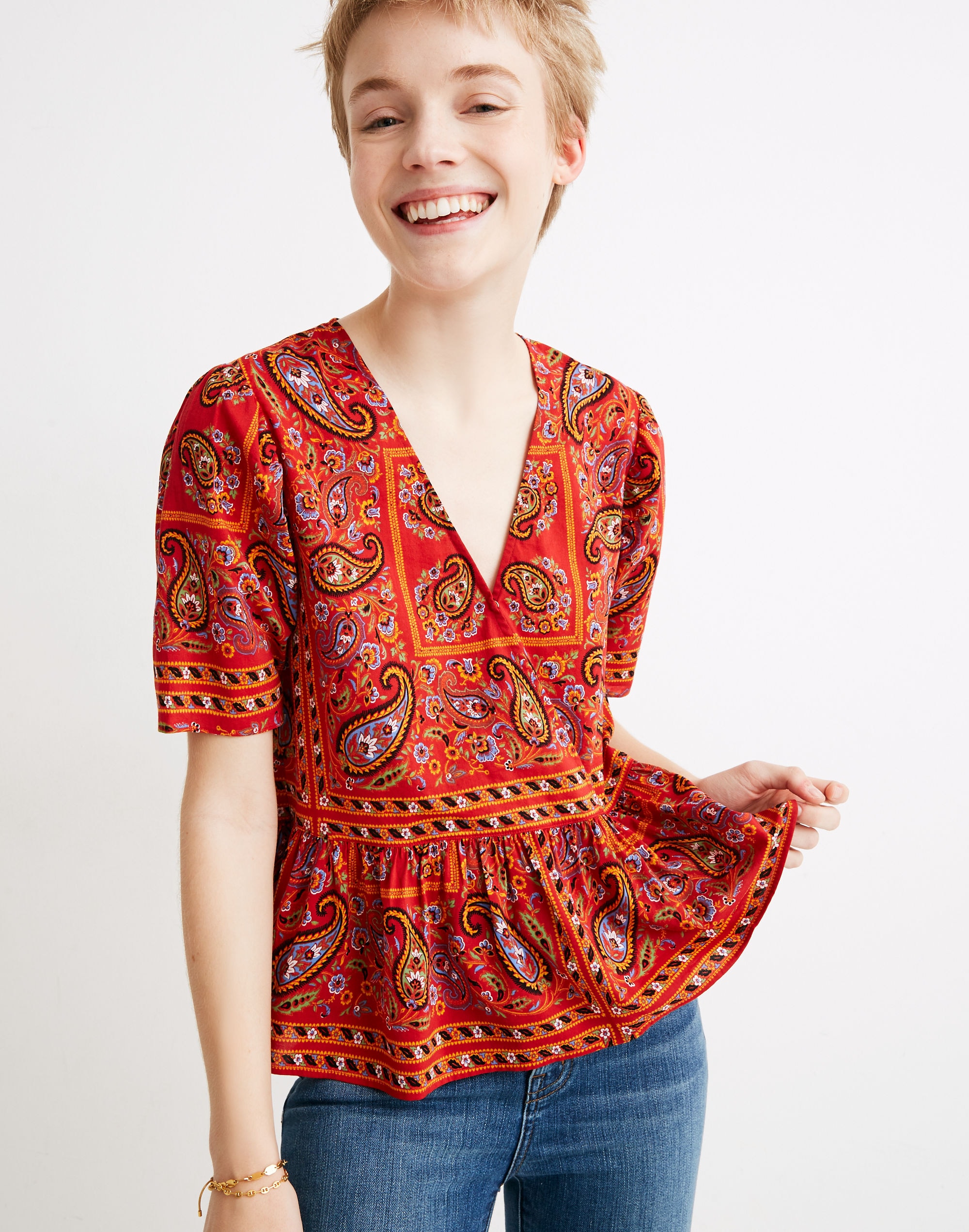 Crossover Peplum Top in Bandana Paisley