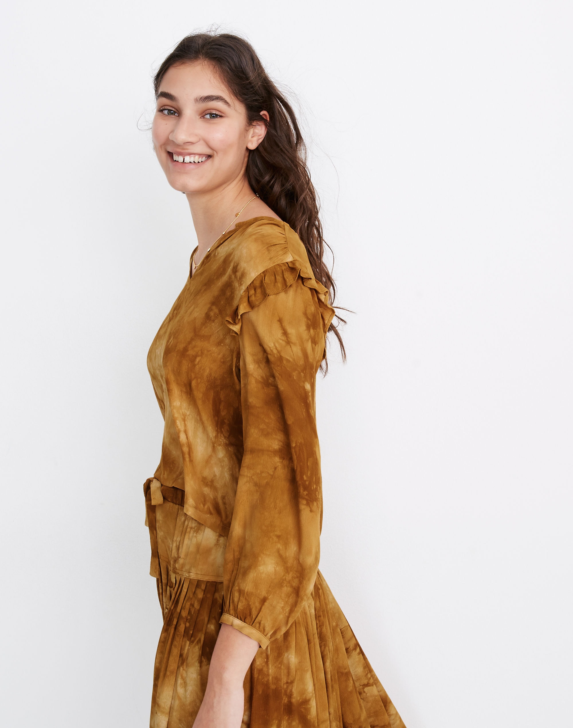 Tie-Dye Ruffle-Shoulder Top