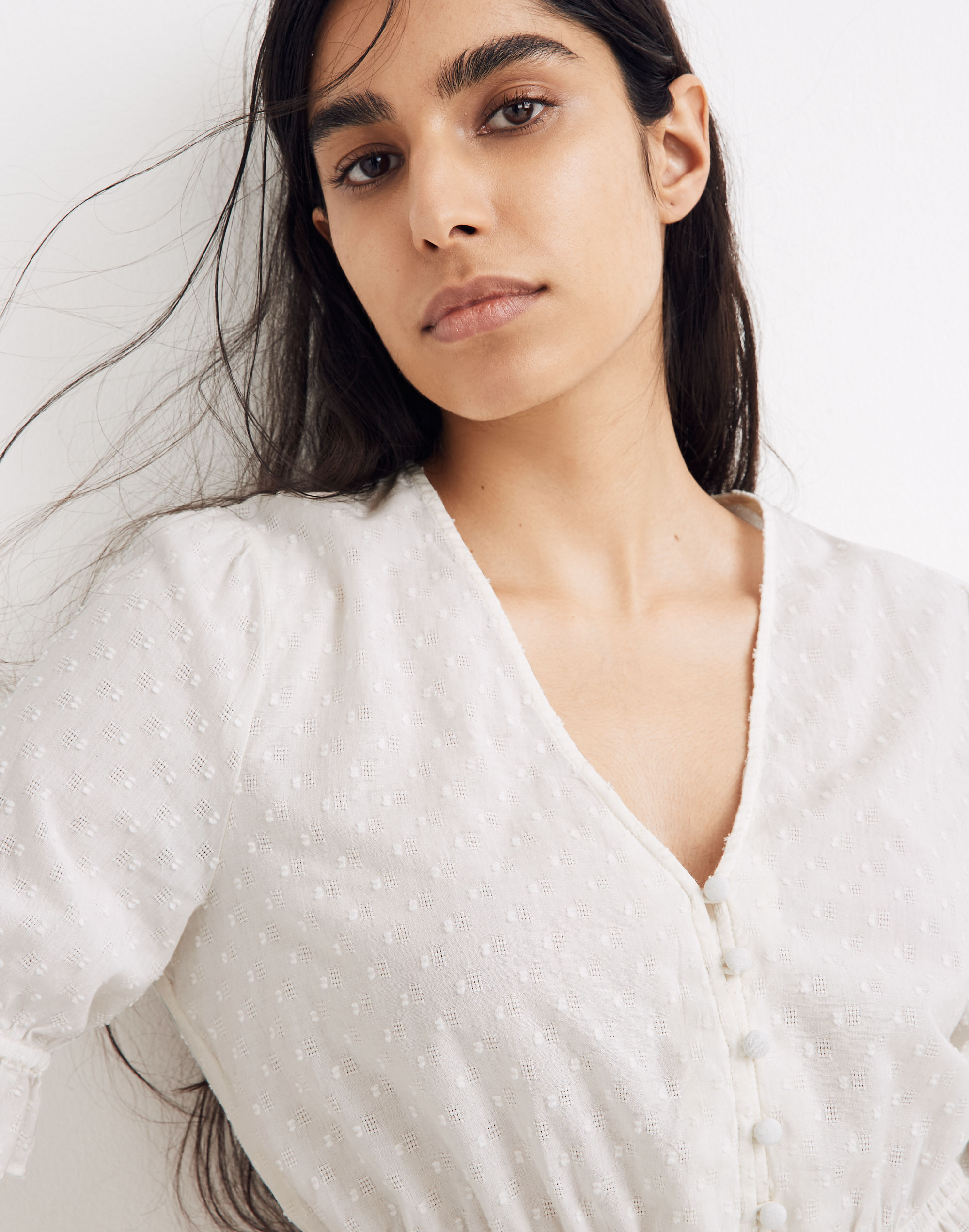 V-Neck Peplum Popover Top in Clipdot