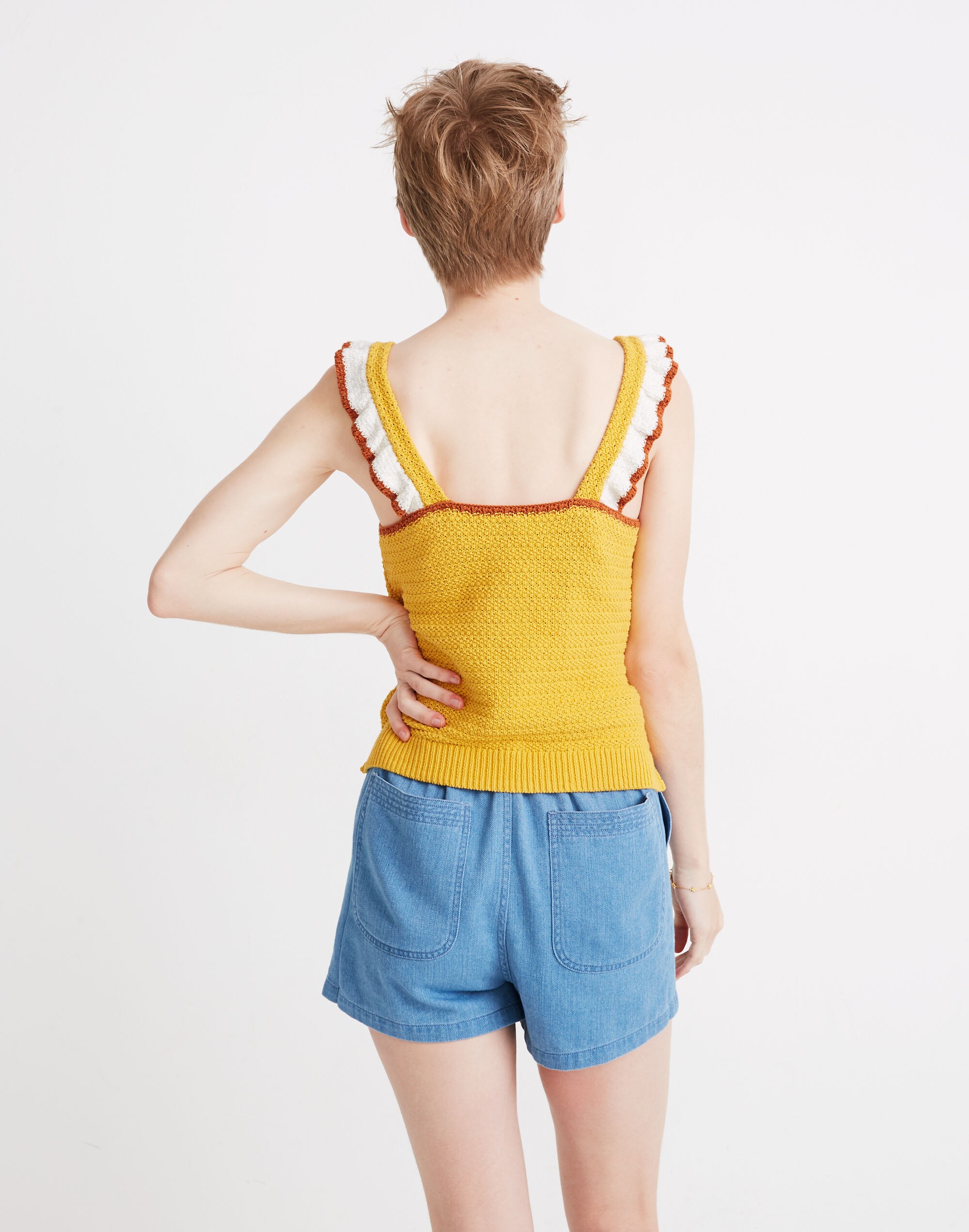 Colorblock Crocheted Ruffle-Strap Sweater Tank