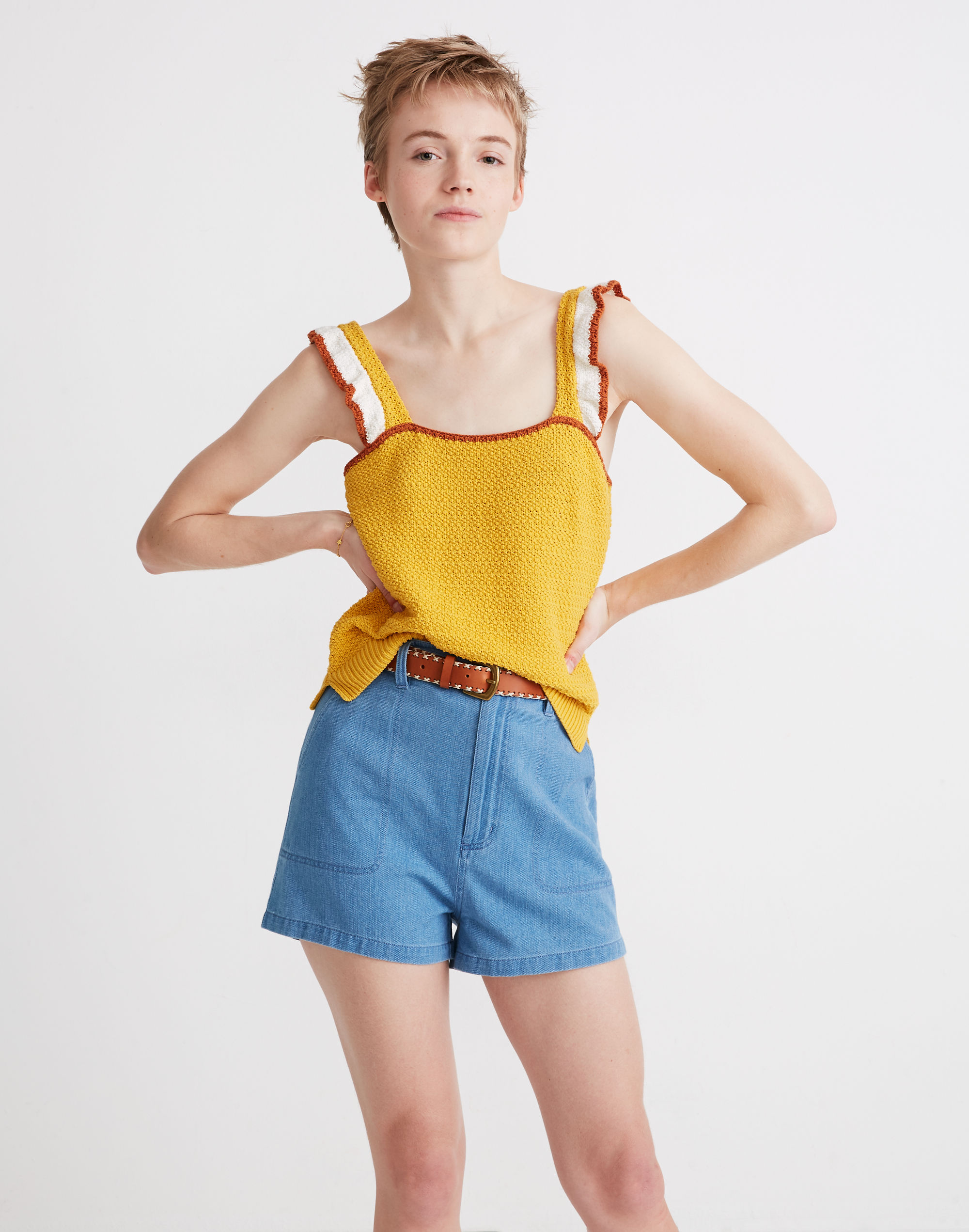 Colorblock Crocheted Ruffle-Strap Sweater Tank